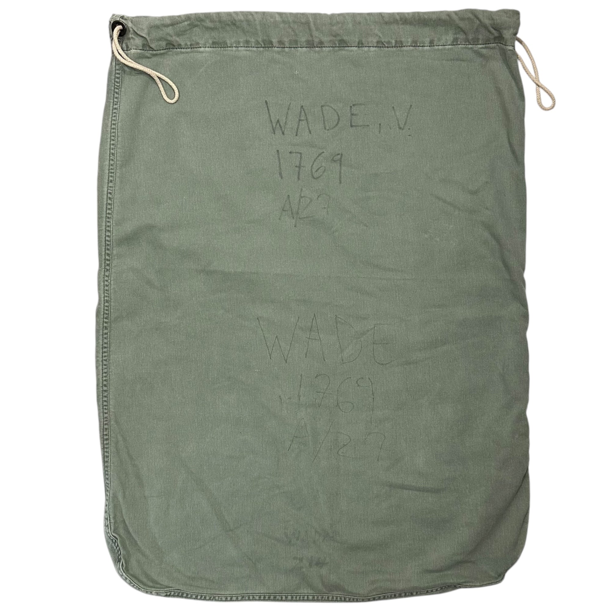 US ARMY(アメリカ軍) 1970'S BAG, BARRACK - WADE,V 1769 A/27 ランドリー バッグ オリーブ 推定70年代 バラック ステンシル DRMO W36B5B