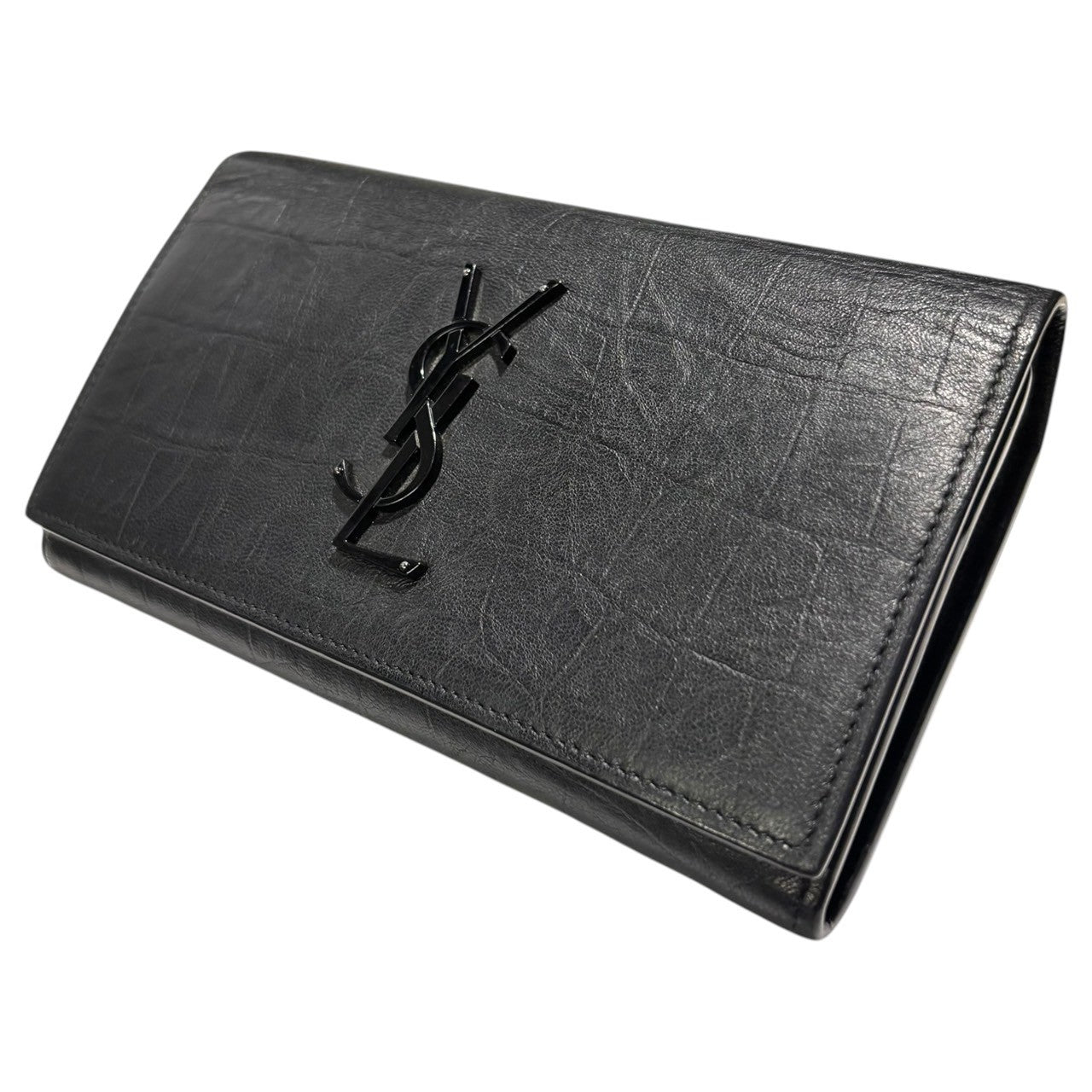 SAINT LAURENT(サンローラン) Monogram large flap wallet モノグラム ラージ フラップ ウォレット CFR556252 ブラック 財布 長財布 レザー ロゴ 箱付
