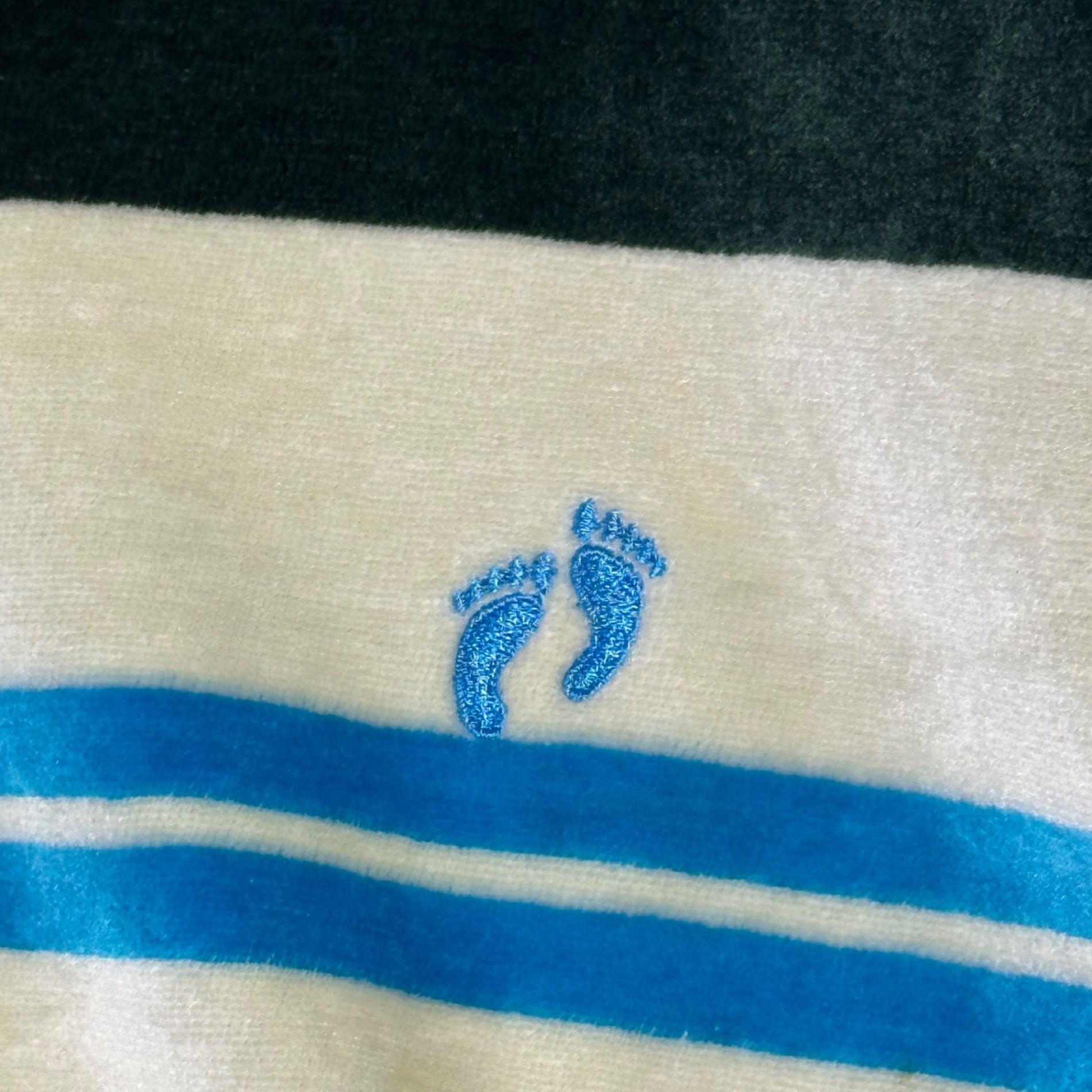 HANG TEN(ハンテン) 70's USA made Border Velour Logo Embroidered Sweatshirt ボーダー ベロア ロゴ 刺繍 スウェット L グリーン×ブルー×ホワイト 70年代~ USA製 オールドサーフ