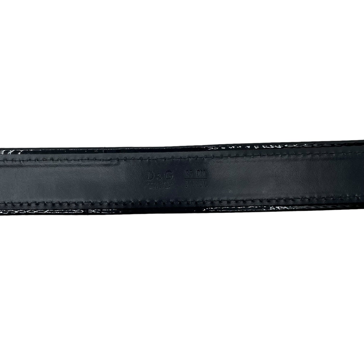 DOLCE&GABBANA(ドルチェ&ガッバーナドルガバ) D&G ロゴ バックル ベルト アニマル エナメル 85cm ブラック×ベージュ Y2K