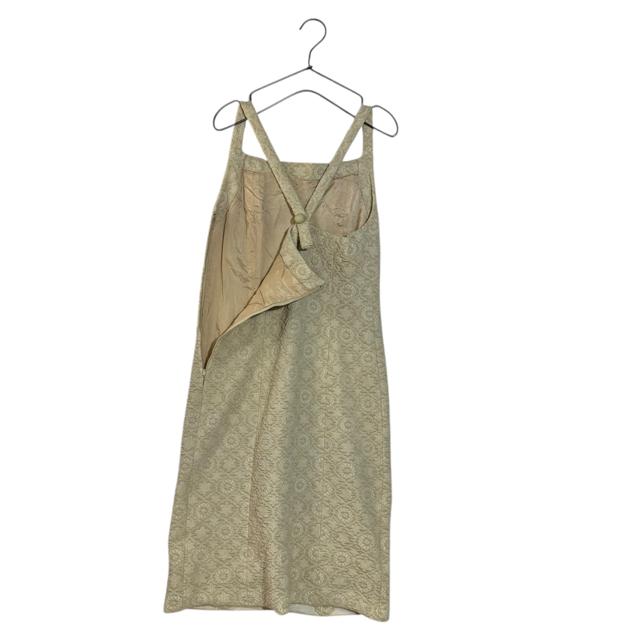 Euro Vintage(ヨーロッパヴィンテージ) Pivoine_70's~ cotton jacquard suspender dress/コットンジャガードサスペンダーワンピース 42(Mサイズ程度) ベージュ