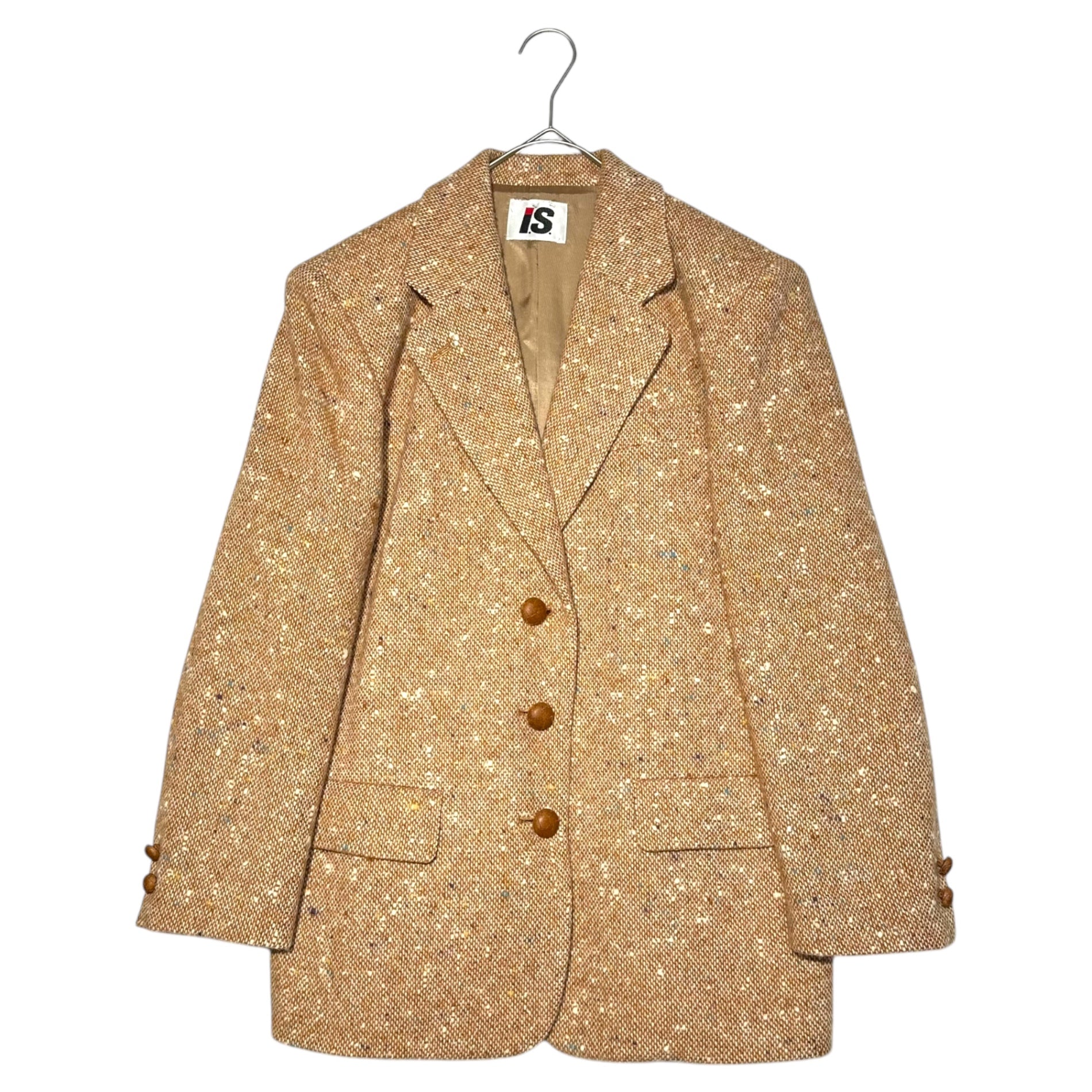 i.s. ISSEY MIYAKE(アイエス イッセイミヤケ) 91's Archive Wool Tweed Walnut Button Jacket 1991年 アーカイブ ウール ツイード クルミボタン ジャケット 90年代 IS14-FD027 M(メンズXS程度) ブラウン 稀少品