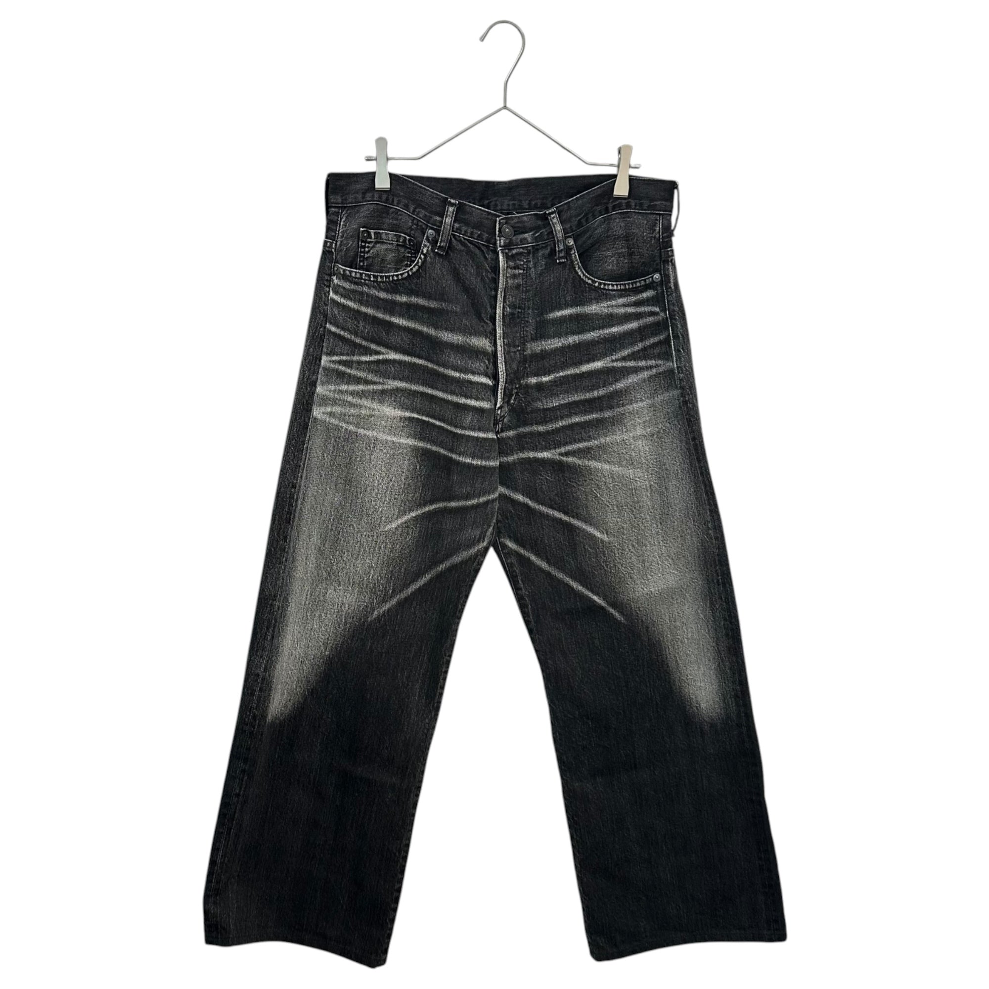 YOHJI YAMAMOTO POUR HOMME(ヨウジヤマモトプールオム) 2019SS 「REPLICA 2002」 Heavily Distressed Button-Fly Black Denim Pants ハード ユーズド加工 ボタンフライ ブラック デニム パンツ HN-P77-032 3 ブラック ワイド