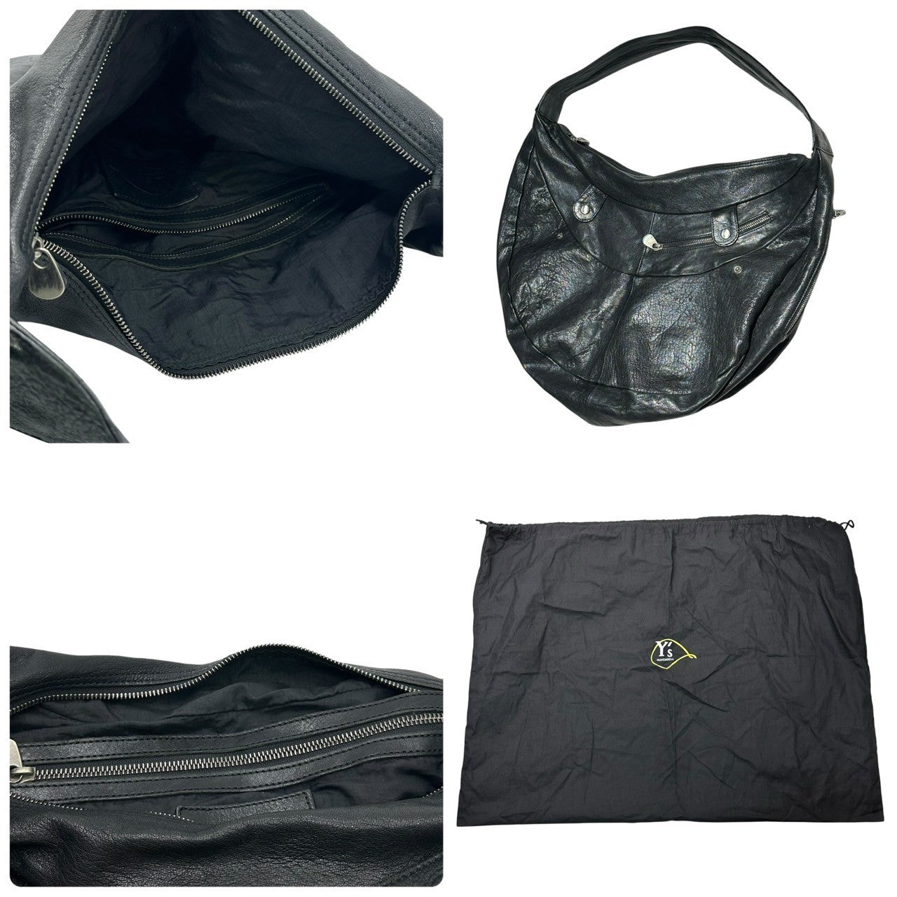 Y's×MANDARINA(ワイズ×マンダリナ) Lamb leather gimmick shoulder bag ラムレザー ギミック ショルダー バッグ ブラック コラボ 斜め掛け