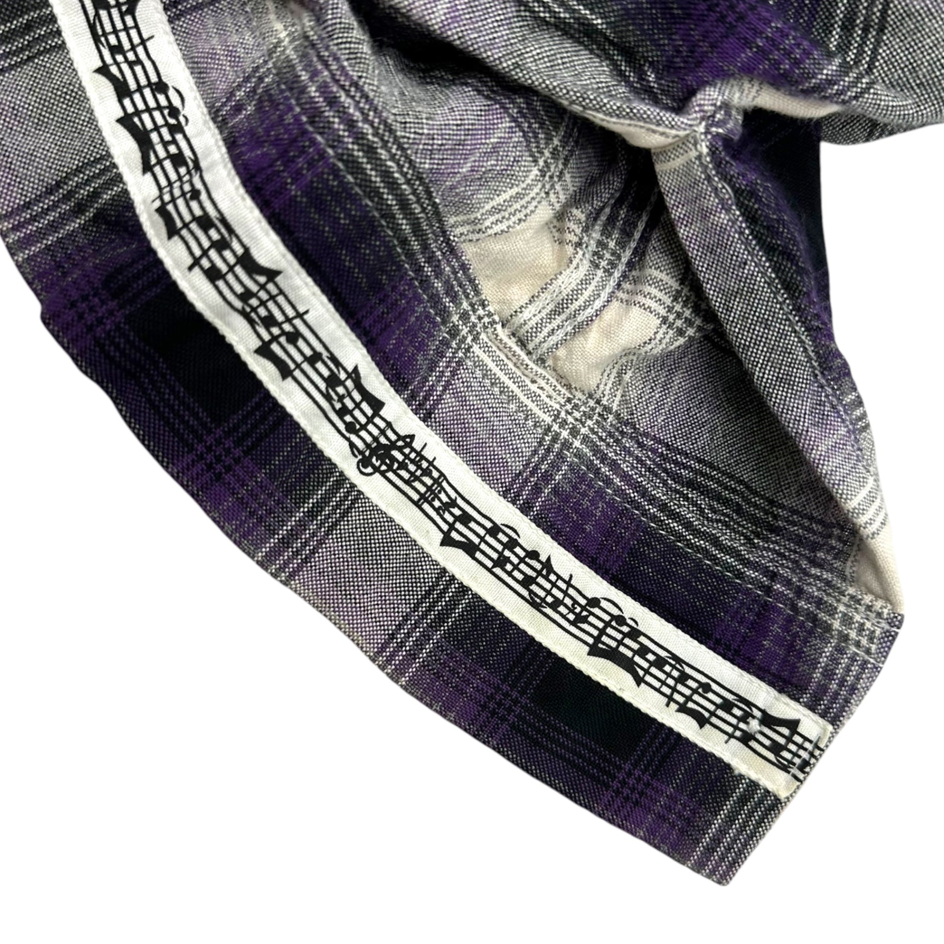 NUMBER (N)INE(ナンバーナイン) 09SS open collar check shirt オープンカラー チェック シャツ NNS-S902 n(n)ライン 袖裏音符 2(S) パープル