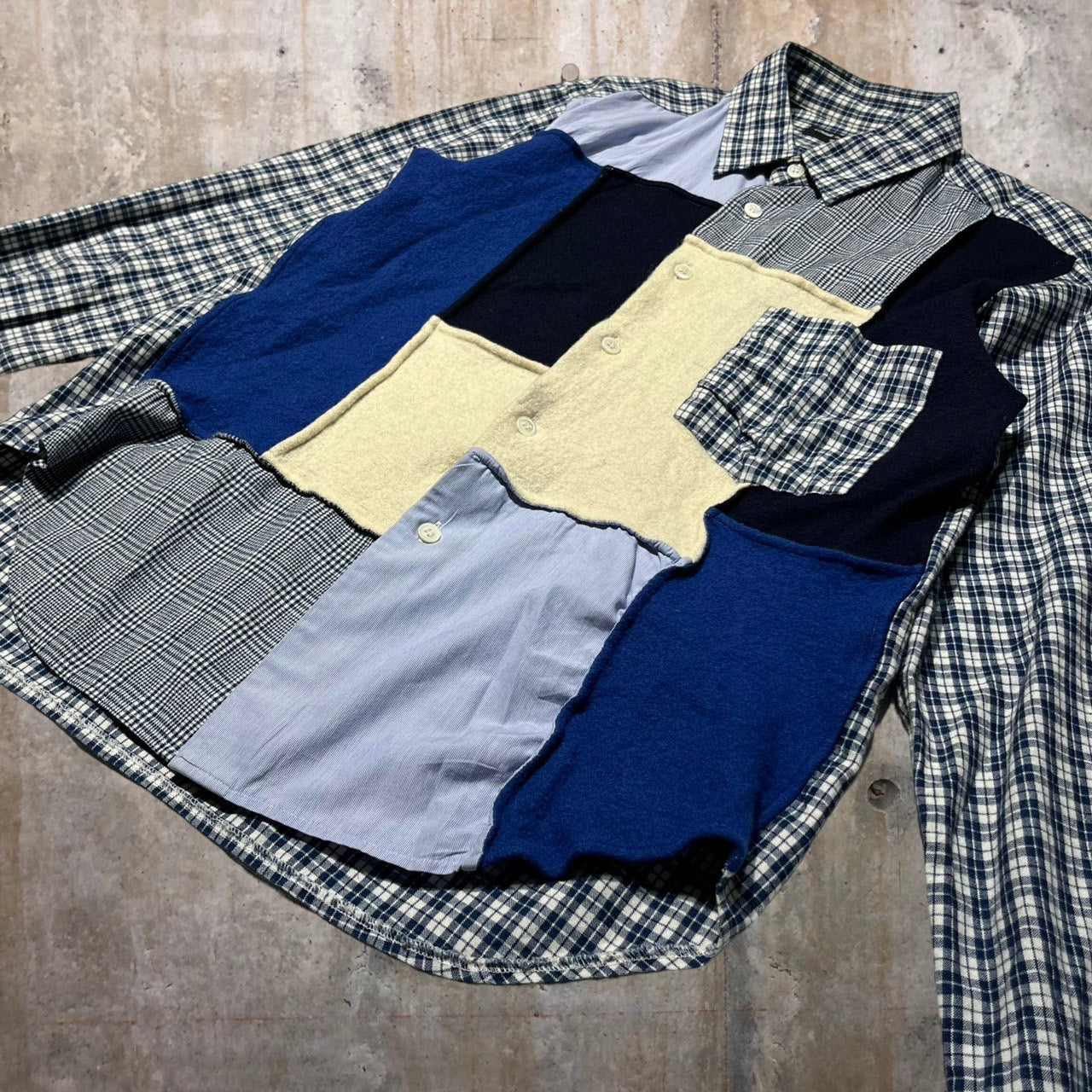 COMME des GARCONS HOMME(コムデギャルソンオム) 10AWウール縮絨パッチワークシャツ HF-B054 S ブルー AD2010