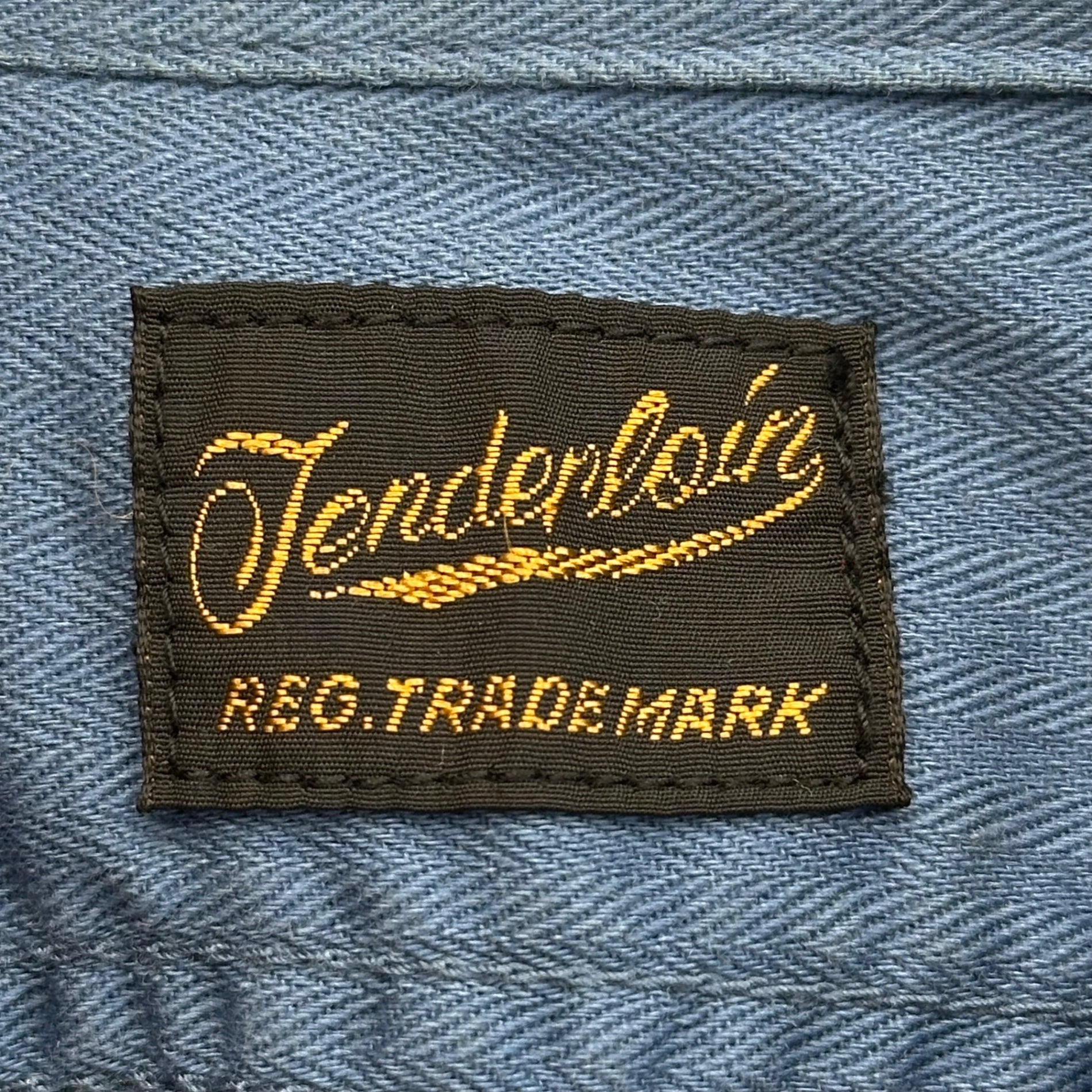 TENDERLOIN(テンダーロイン) Herringbone Chain Stitch L/S Shirt ヘリンボーン チェーンステッチ 長袖 シャツ XS ブルー アーカイブ