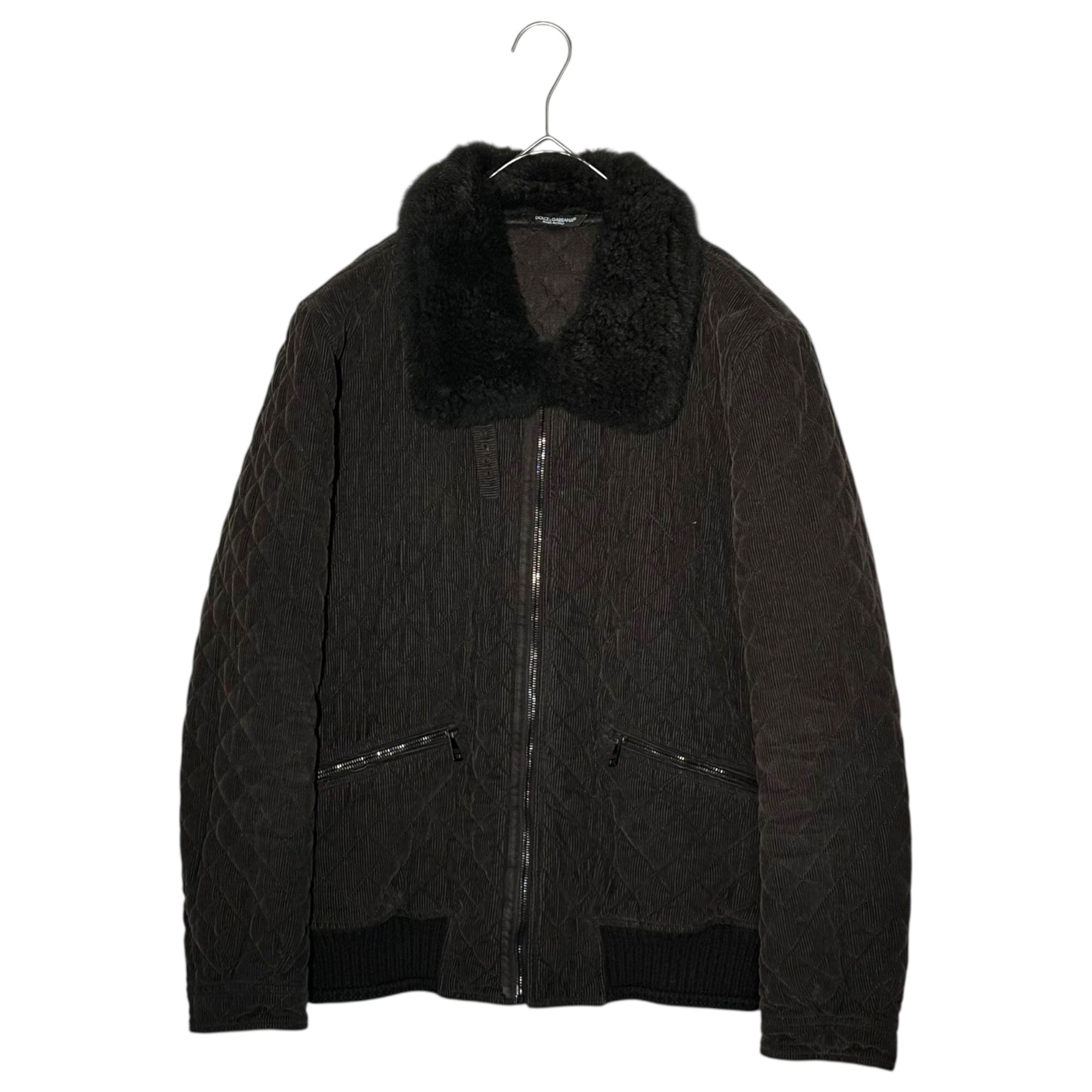DOLCE&GABBANA(ドルチェ&ガッバーナドルガバ) Lambswool Quilted Corduroy Flight Jacket ラムファー キルティング コーデュロイ フライト ジャケット G9Z73T G8M86 48(M程度) ブラウン