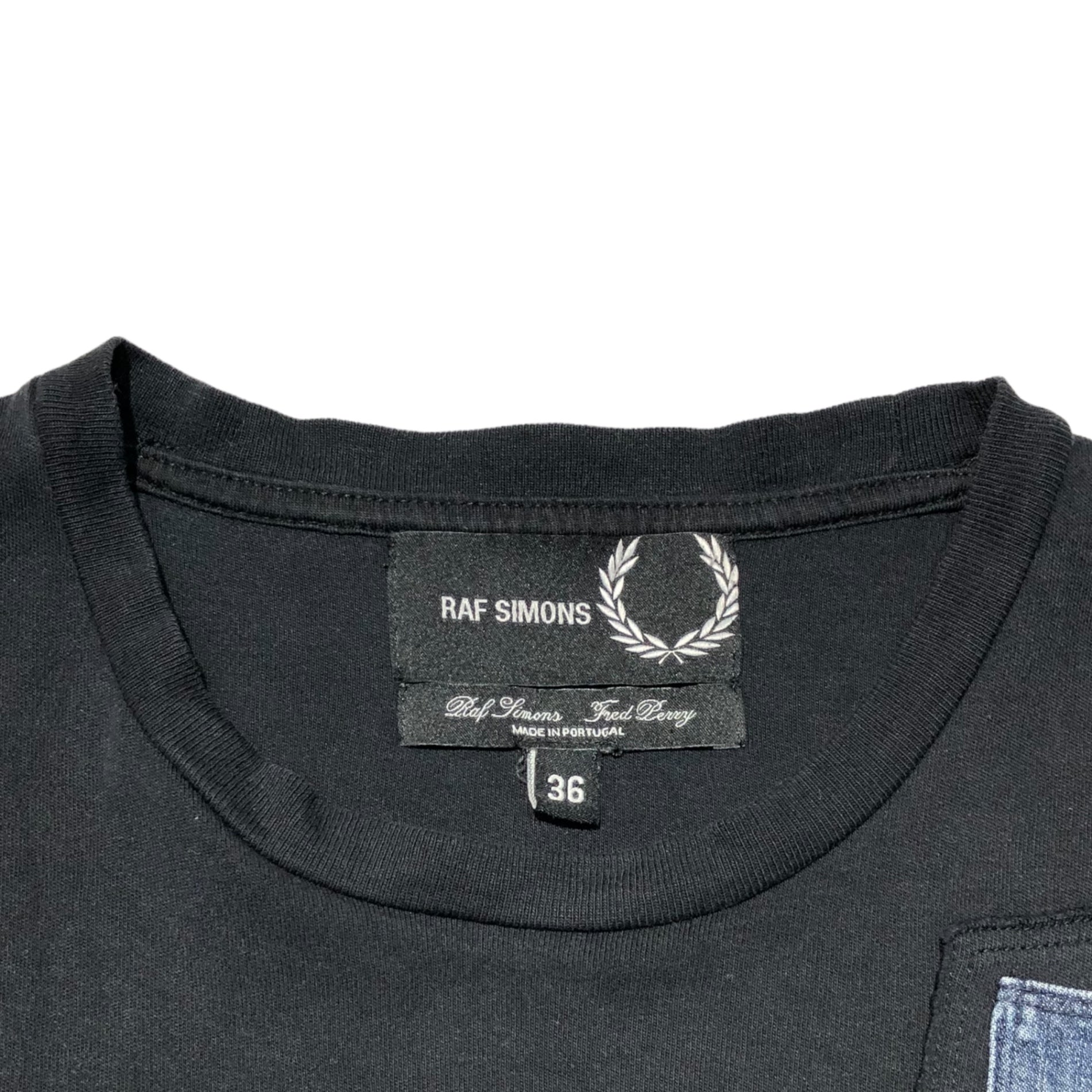 RAF SIMONS×FRED PERRY(ラフシモンズ×フレッドペリー) Denim pocket logo patch T-shirt デニム ポケット ロゴ ワッペン 半袖 Tシャツ SM1418 36(S程度) ブラック