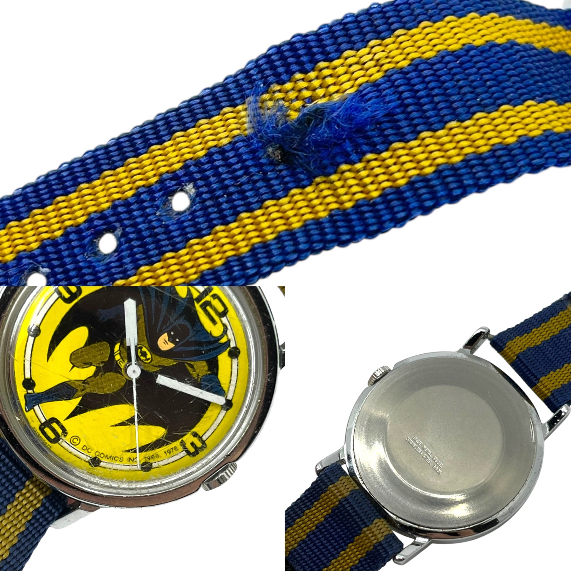 VINTAGE(ヴィンテージ) 70's batman manual winding watch バットマン 手巻き 腕時計 レトロ ヴィンテージ イエロー 年代物の為、全体的に傷有