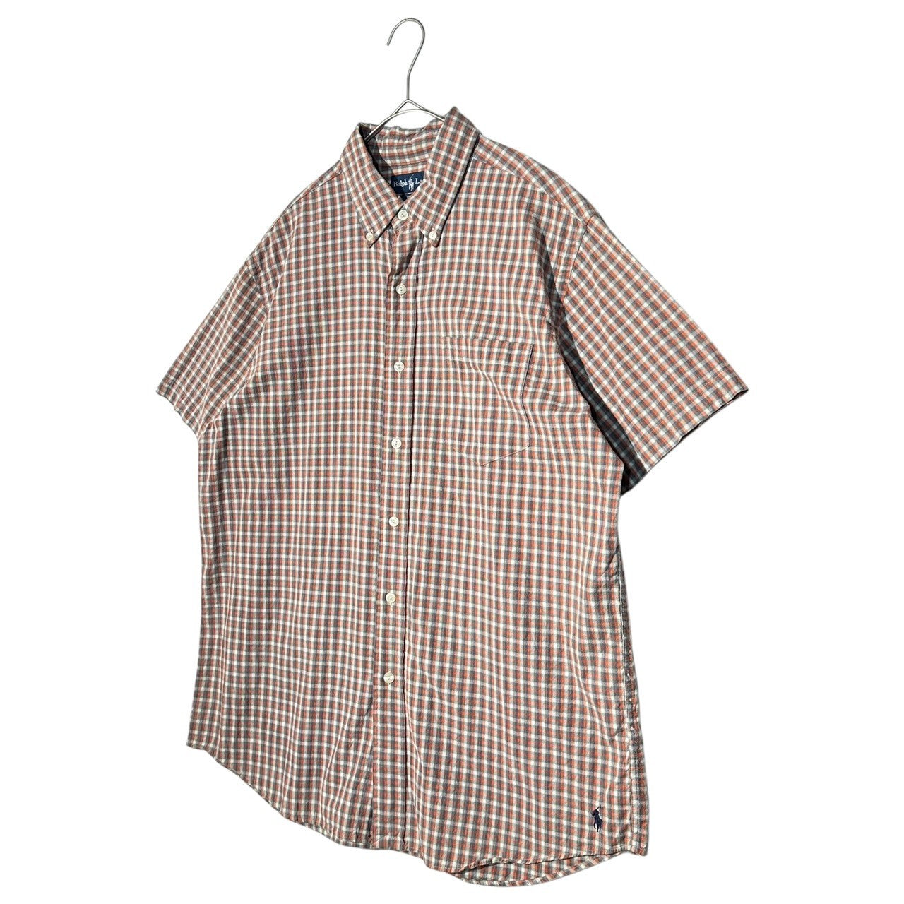 RALPH LAUREN(ラルフローレン) Pony Logo Embroidery Short Sleeve Check Shirt ポニー ロゴ 刺繍 半袖 チェック シャツ L オレンジ×グレー