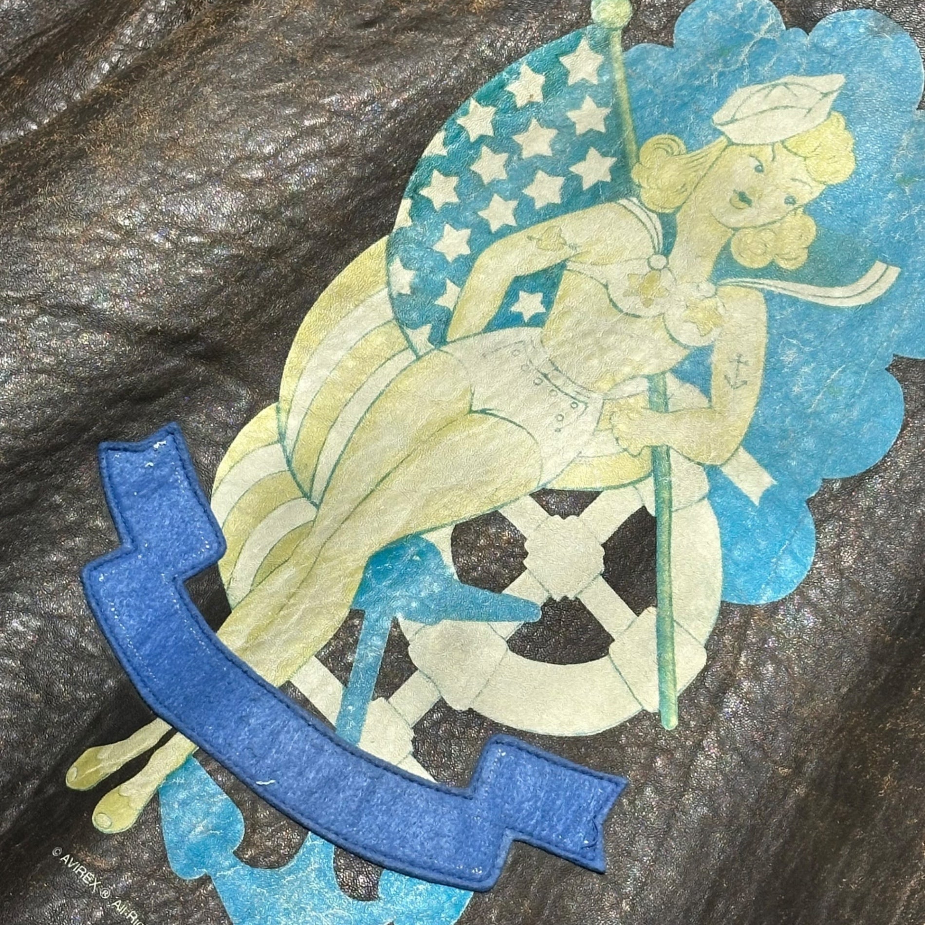 AVIREX(アヴィレックス) 90's A-2 LEATHER FLIGHT JACKET ガール バックペイント レザー フライト ジャケット L ブラウン 90年代 ヴィンテージ ミリタリー Victory 1945