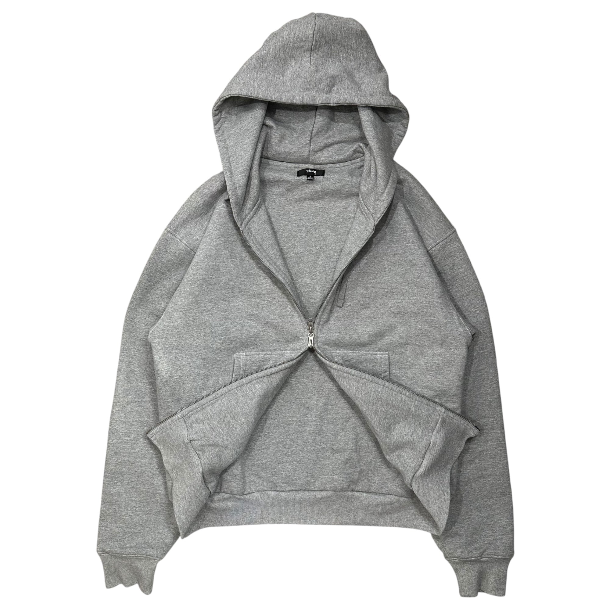 STUSSY(ステューシー) Double Face Label Zip Hoodie ダブル フェイス ラベル ジップ パーカー L ライトグレー