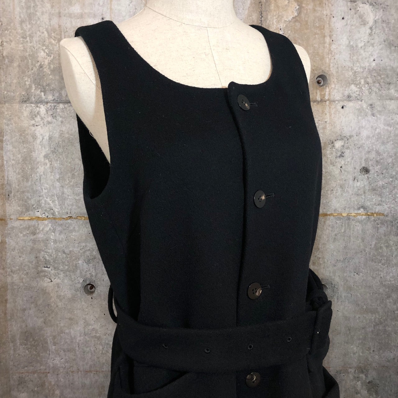 TARO HORIUCHI(タロウホリウチ)ベルテッド ロングウールジレ/ノースリーブウールコート 1804-DR05-407 2(Mサイズ程度) ブラック