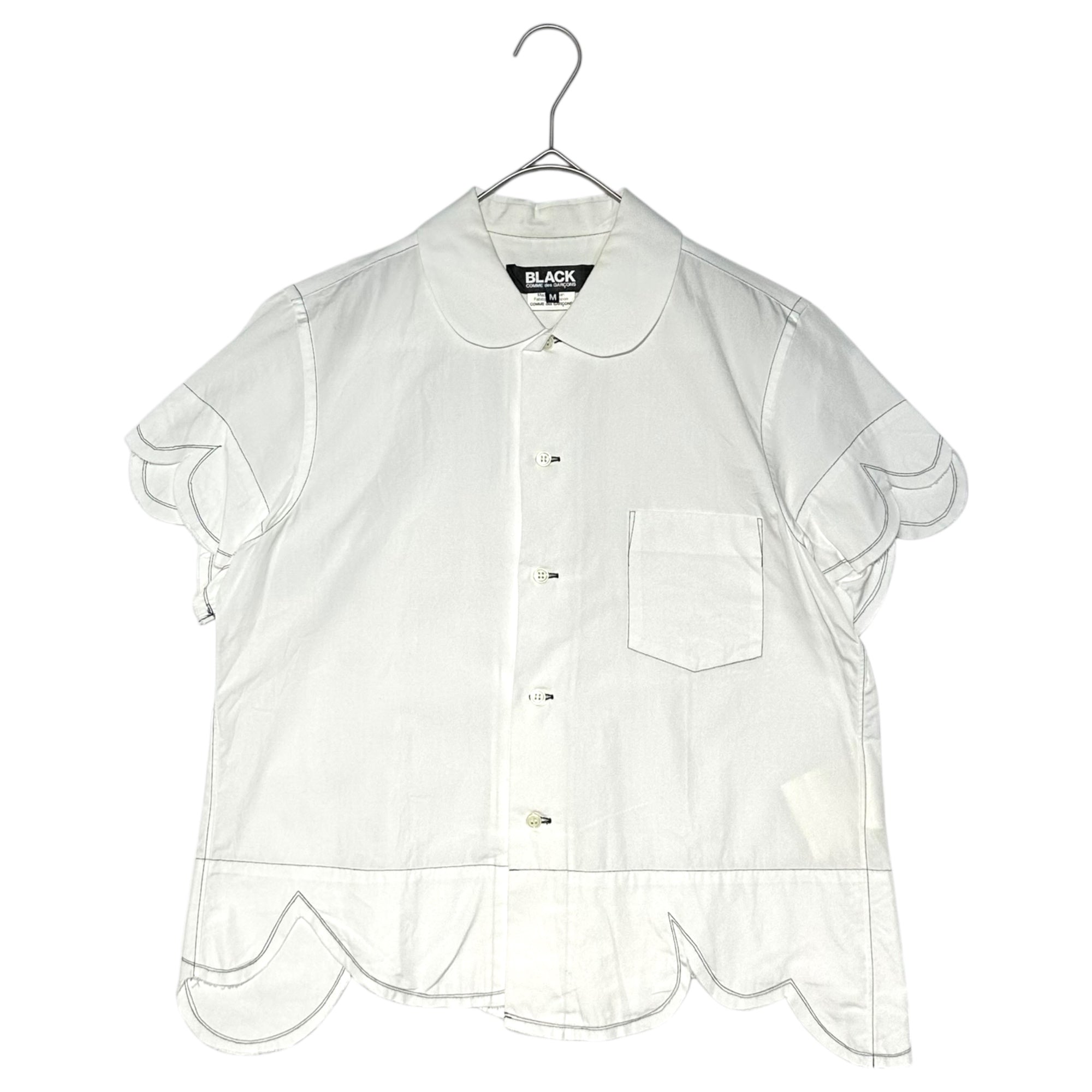 BLACK COMME des GARCONS(ブラックコムデギャルソン) 09SS S/S Stitchwork Shirt ステッチ 半袖 シャツ 1C-B004 M ホワイト×ブラック AD2008