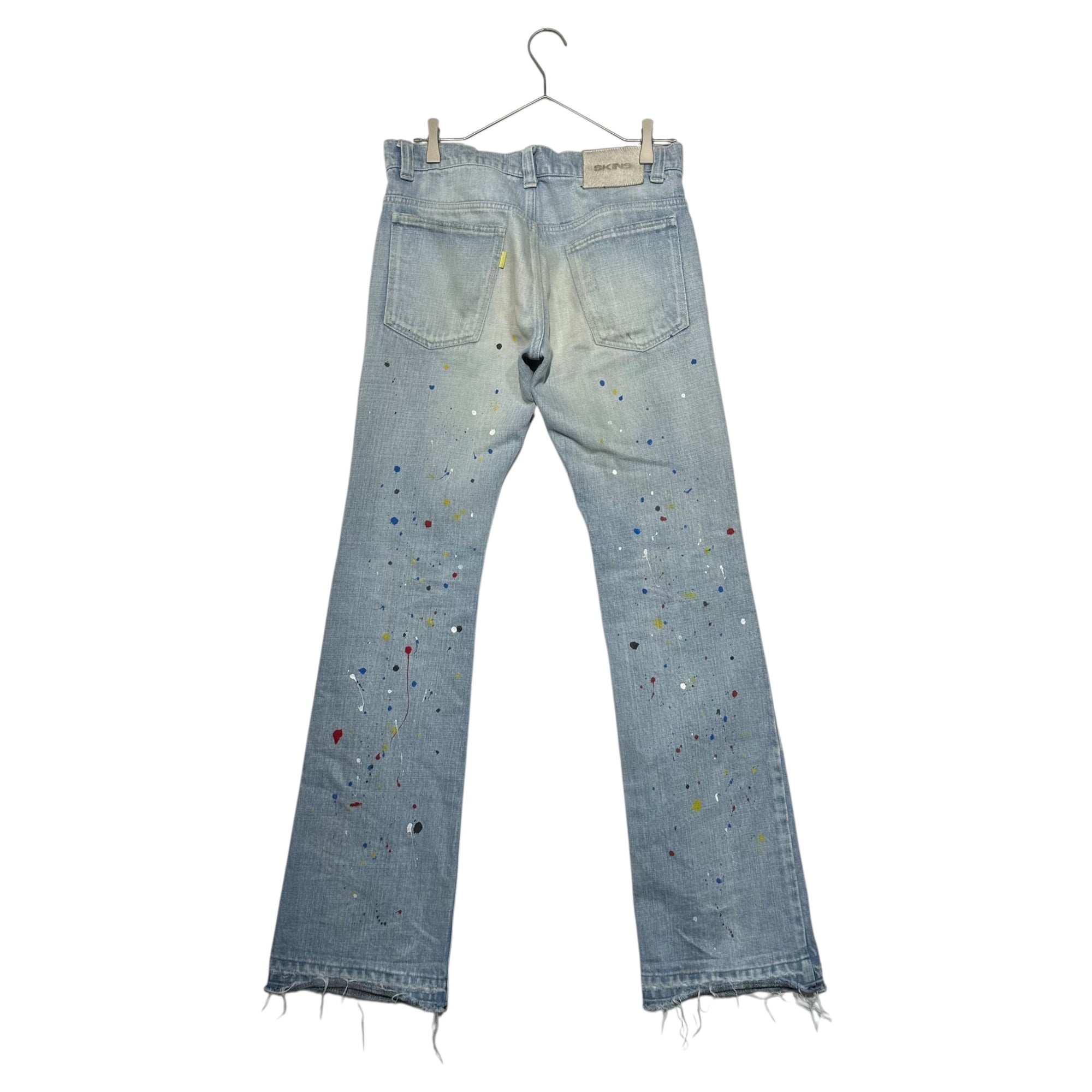 SKINS(スキンズ) Painted Flared Denim Pants ペンキ ダメージ 加工 フレア デニム パンツ 2(M程度) ライトインディゴ 日本製