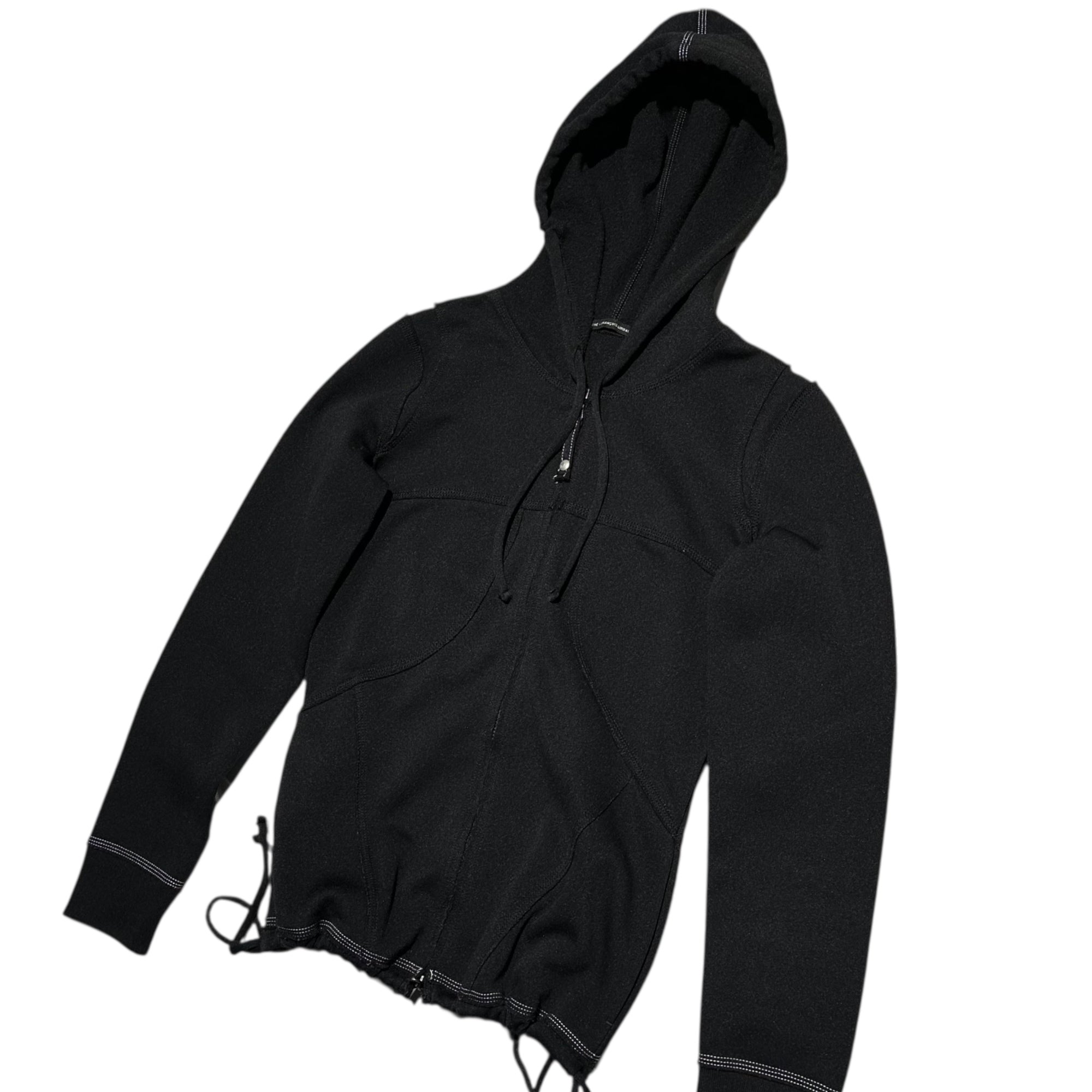 MARITHE FRANCOIS GIRBAUD(マリテフランソワジルボー) 00's Drawstring Hem Polyester Zip Hoodie 裾 ドロー コード ポリエステル ジップ パーカー F7-6441 S ブラック Y2K