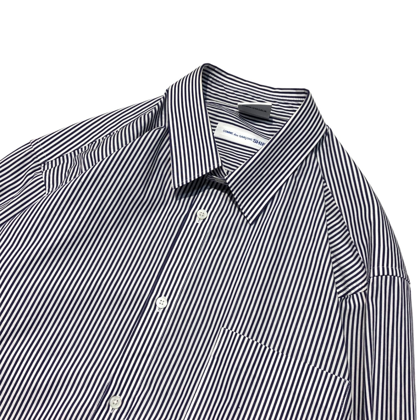 VETEMENT × COMME des GARCONS shirt(ヴェトモン×コムデギャルソンシャツ) 17SS STRIPE OVER SHIRT ストライプオーバーシャツ WSS17CDG1 XS ネイビー×ホワイト コラボ稀少品
