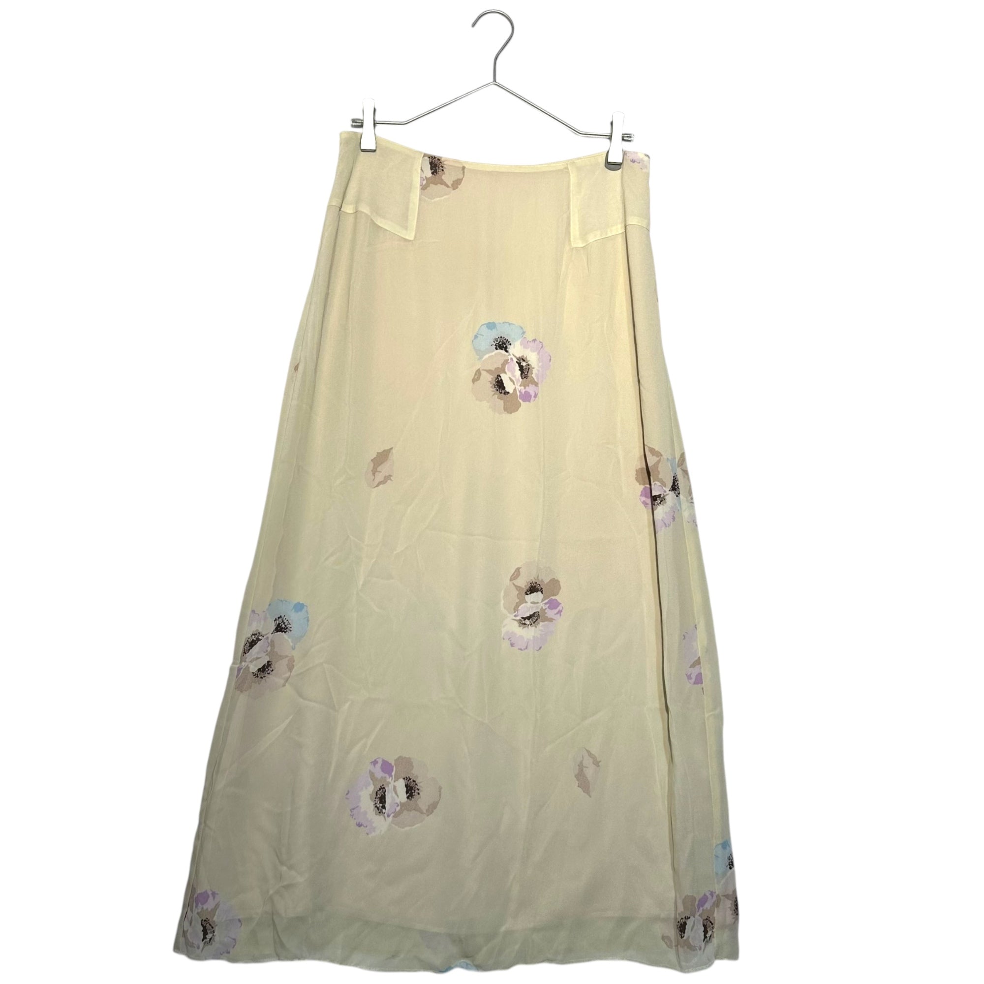 Euro vintage(ヨーロッパヴィンテージ) a flower_70's~〘Cacharel〙light beige floral long skirt フローラルプリントロングスカート Mサイズ程度 ベージュ×マルチカラー