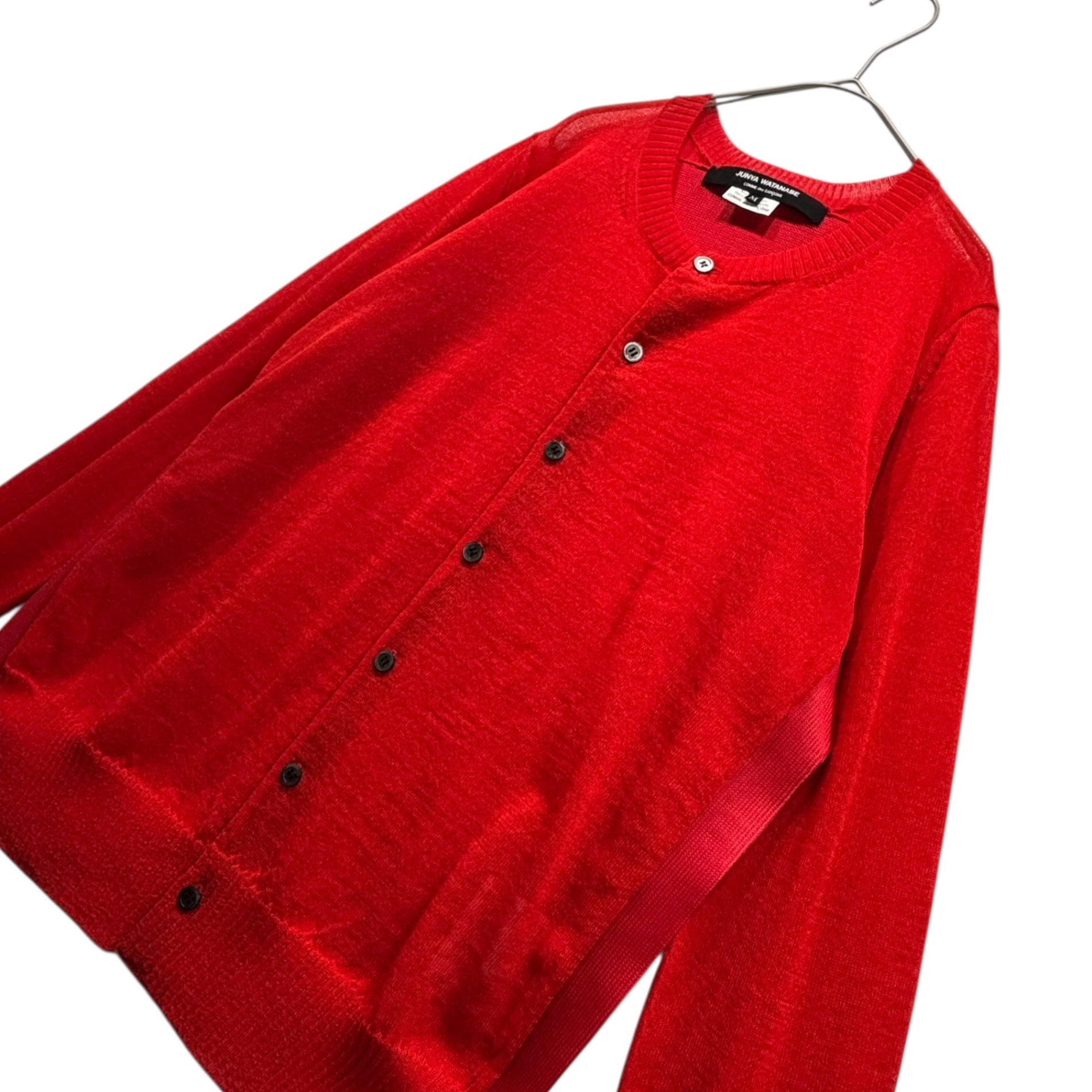 COMME des GARCONS JUNYA WATANABE(コムデギャルソンジュンヤワタナベ) 15SS Poly-Wool Back Panel Flat Design Button Cardigan ポリ ウール 背中 平面 デザイン ボタン カーディガン JO-N022 M レッド AD2014