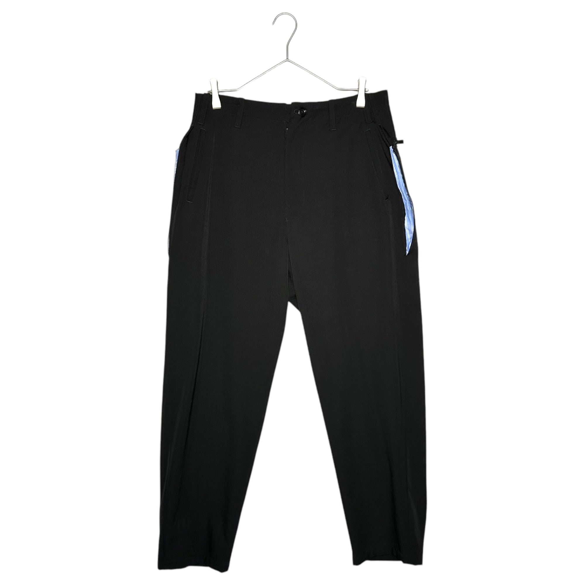 YOHJI YAMAMOTO POUR HOMME(ヨウジヤマモトプールオム) 17AW Wrinkle Garbardine Hanging Back Part Pants ウール シワ ギャバジン 後ろ垂れP パンツ スラックス HK-P38-100 2(M) ブラック×ライトブルー