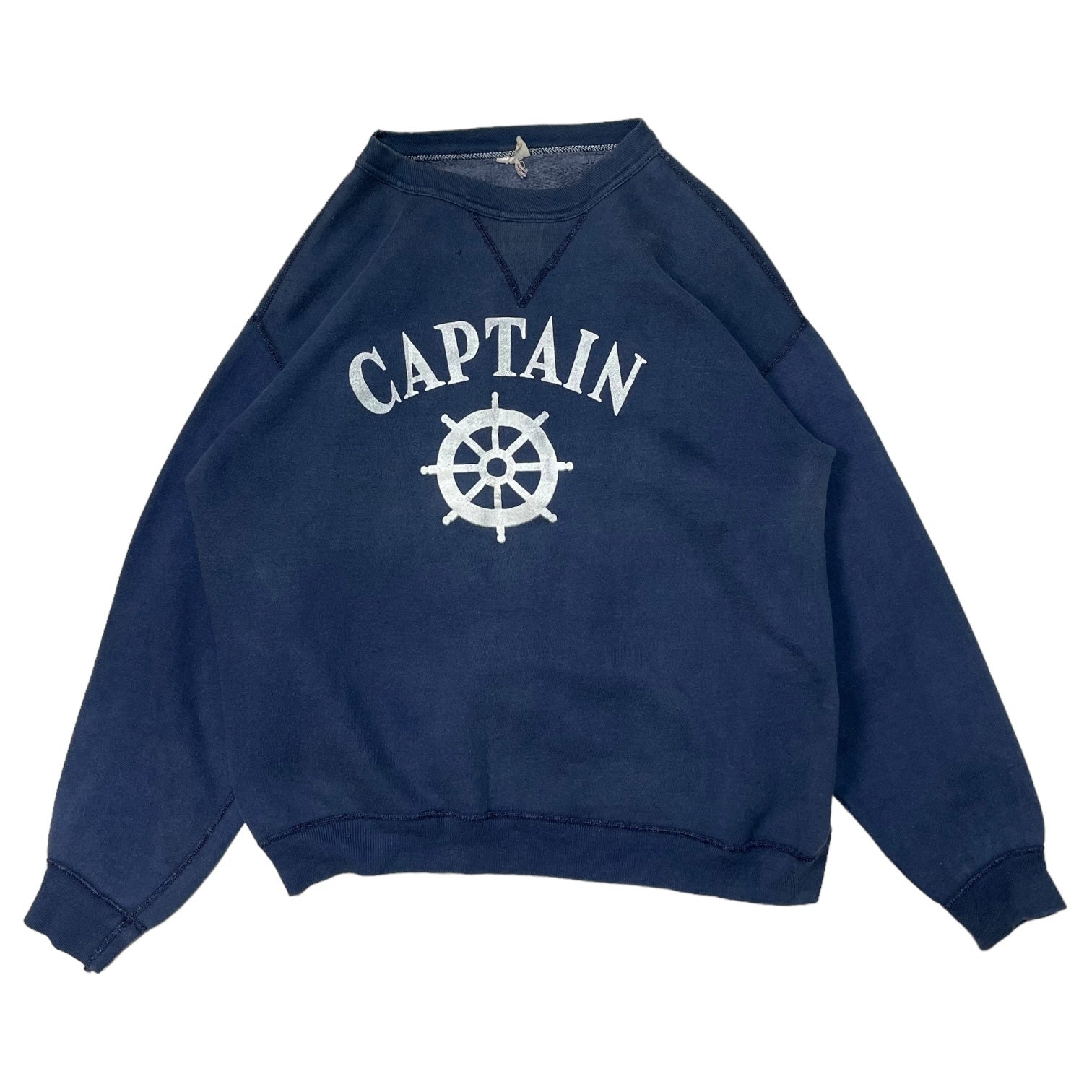 RUSSELL ATHLETIC(ラッセルアスレティック) 60's~70's "CAPTAIN" vintage sweatshirts 前V ヴィンテージ スウェット プリント 表記無し(M程度) ネイビー 稀少 サイズタグ後期 68年~71年 USA製 舵