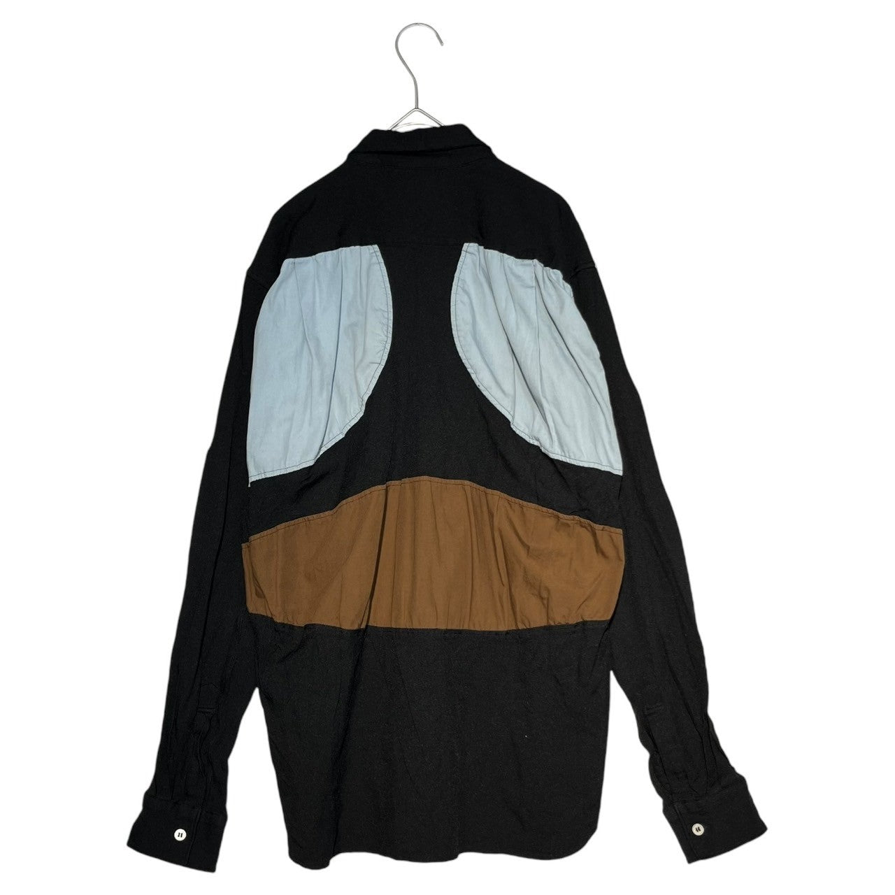 COMME des GARCONS HOMME PLUS EVER GREEN(コムデギャルソンオムプリュスエバーグリーン) 09SS Different material switching shirt 異素材 切替 シャツ PC-B207 S ブラック×ブルー×ブラウン AD2008