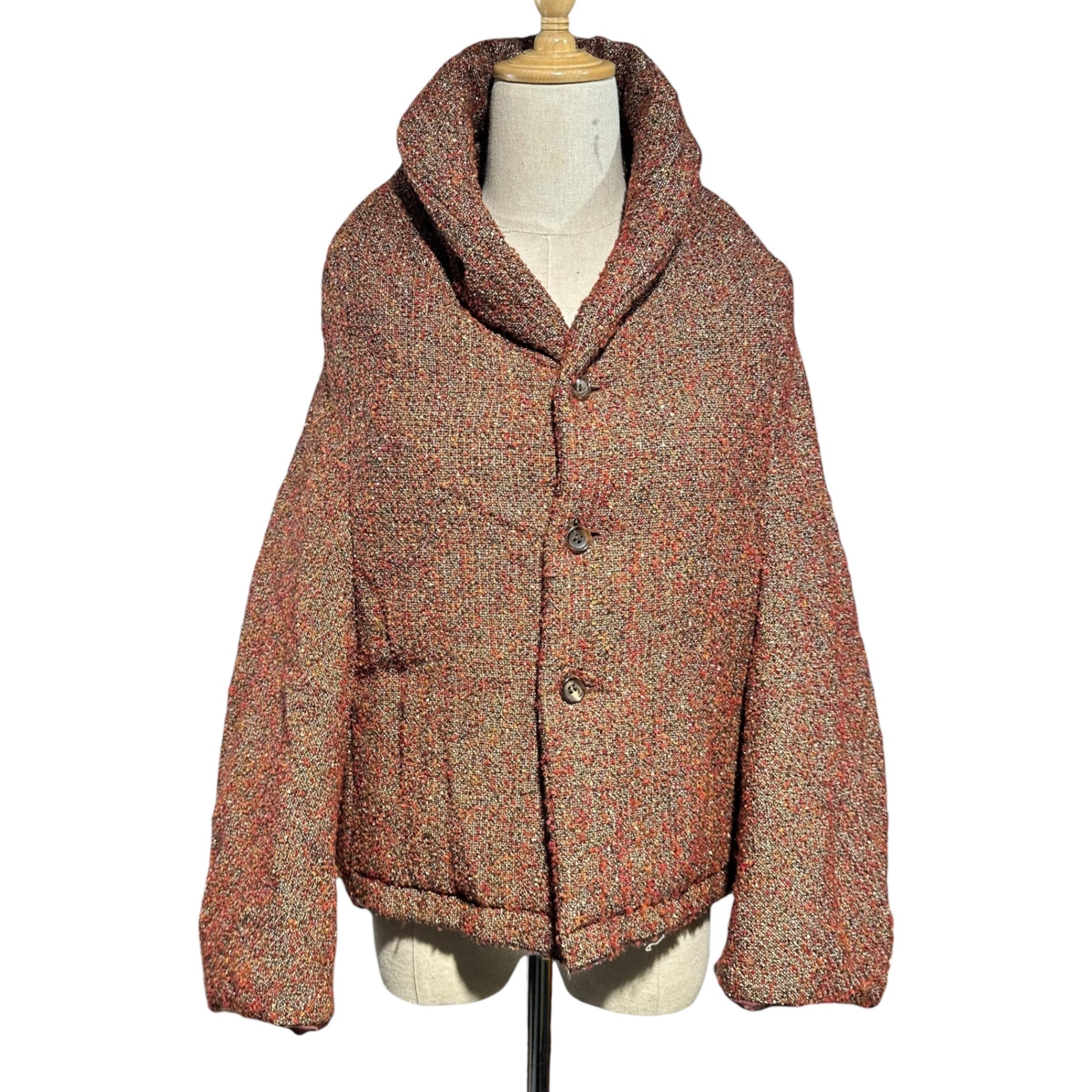 COMME des GARCONS JUNYA WATANABE(コムデギャルソンジュンヤワタナベ) 04AW Tweed Padded Cut-Off Jacket ツイード パテッド カットオフ ジャケット JN-J011 M レッド×オレンジ AD2004 中綿
