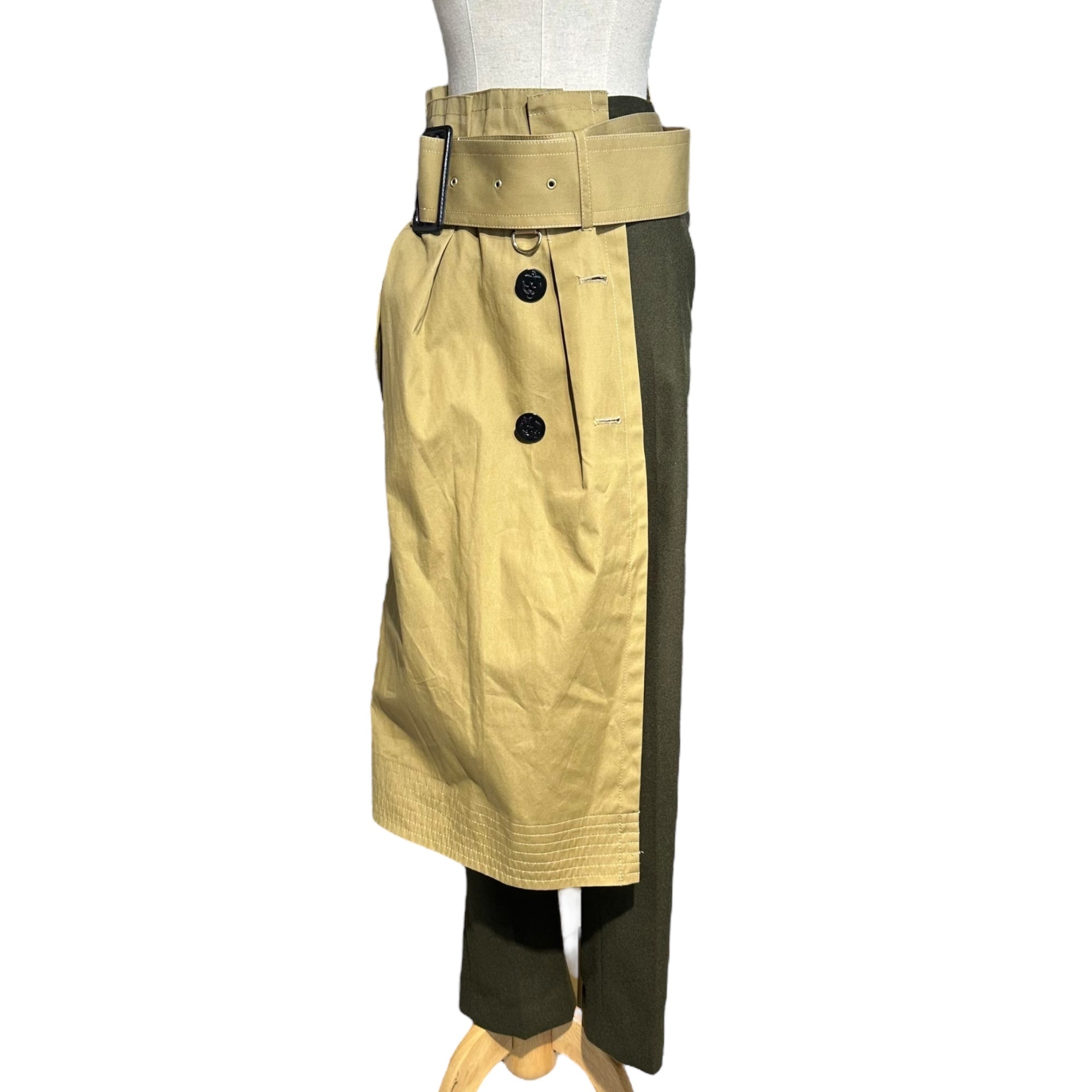 sacai(サカイ) 19AW trench docking wool slacks トレンチ ドッキング ウール スラックス 再構築 19-04706 0 カーキ×ベージュ 19AWコレクションランウェイ着用アイテム