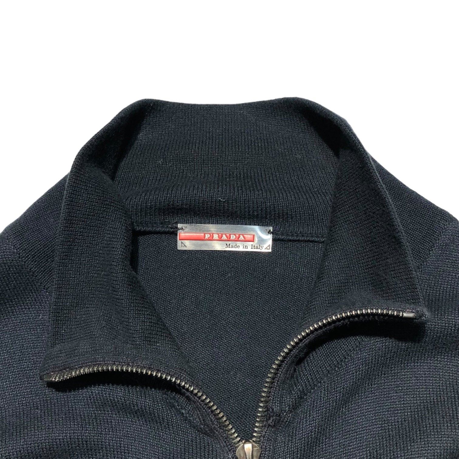 PRADA SPORT(プラダスポーツ) 00’s 2 pocket shirt sleeve driver's knit 2 ポケット シャツ スリーブ ドライバーズ ニット 46(M程度) ネイビー×ブラック アーカイブ