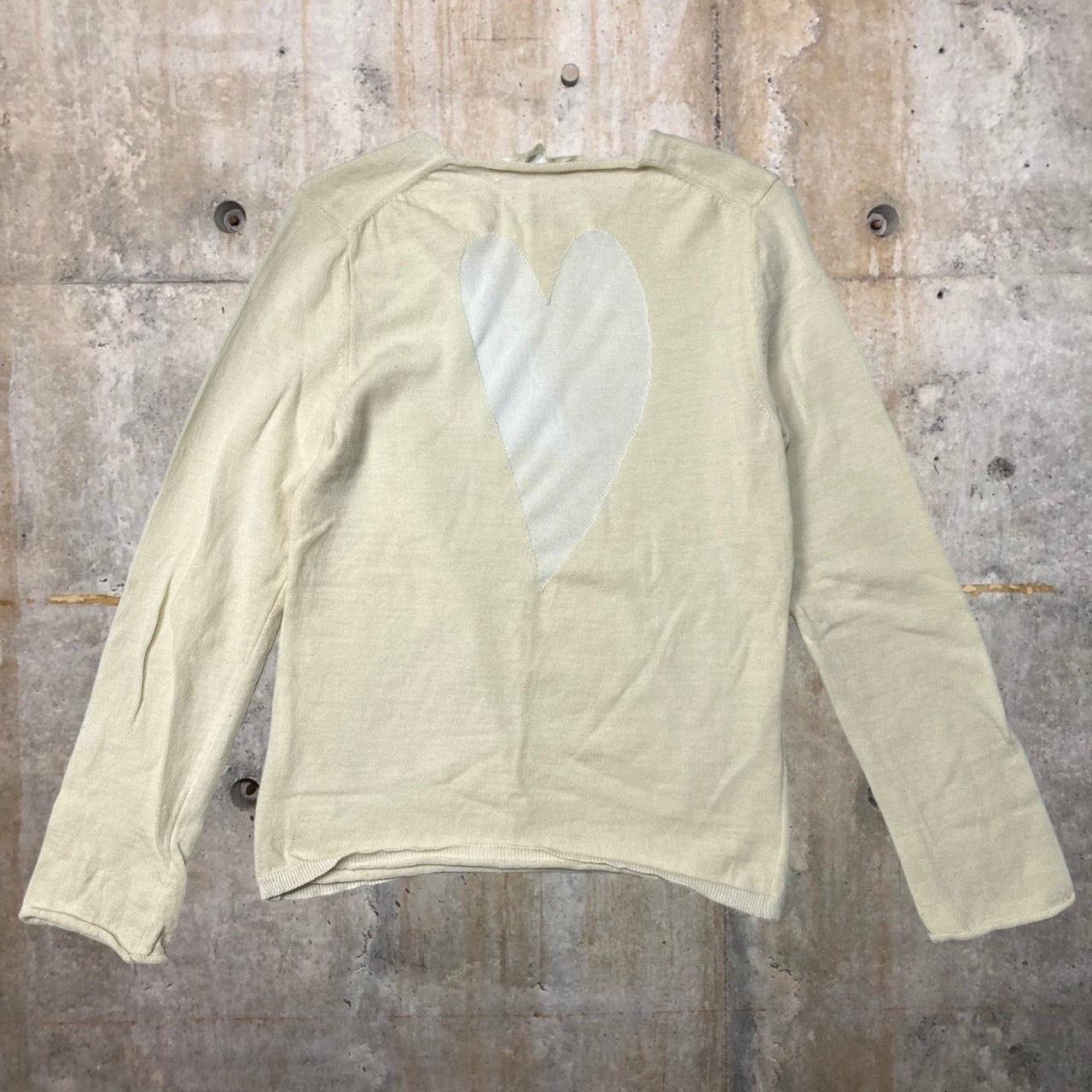 COMME des GARCONS(コムデギャルソン) 08AWハート柄蓄光ニット 表記切れ アイボリー 品質表示タグ切れ AD2008 本体毛100% 柄部分ポリエステル100% 裾部分綿100%
