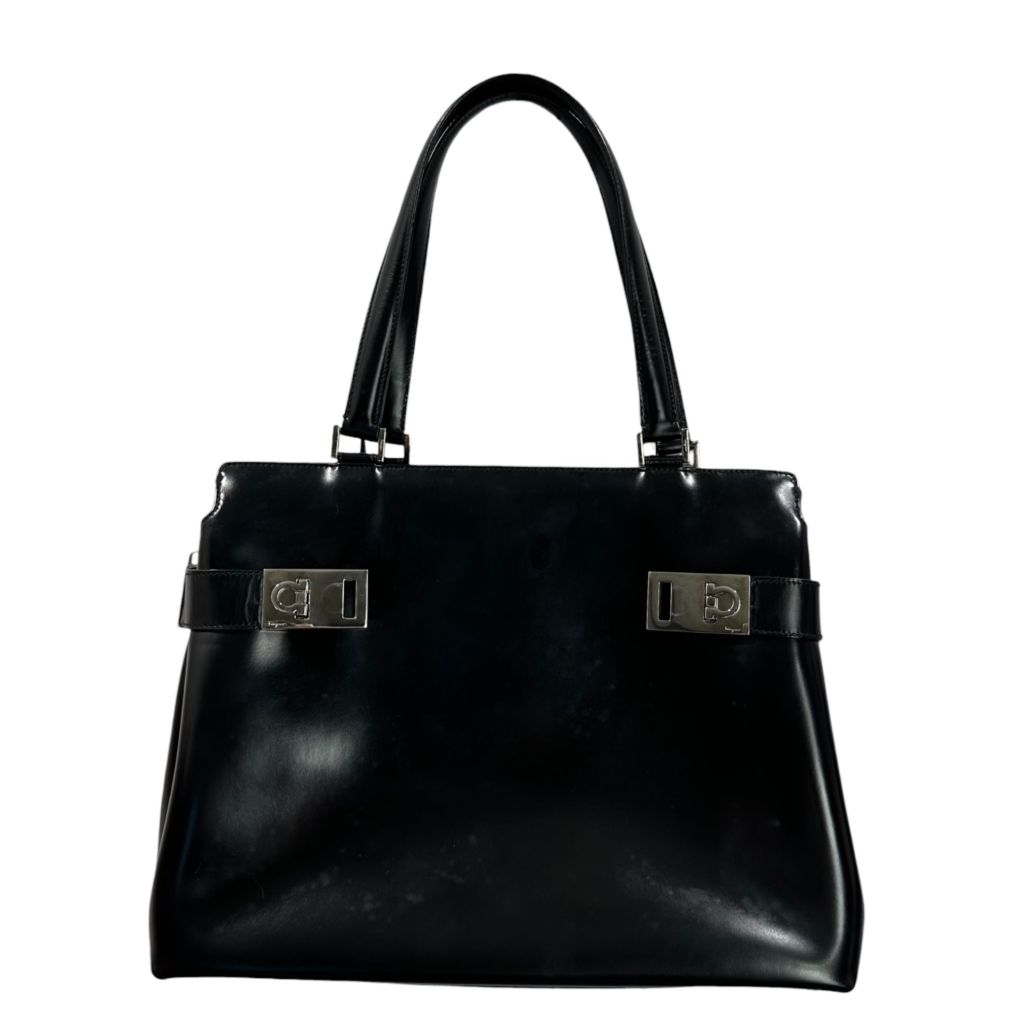 Salvatore Ferragamo(サルヴァトーレフェラガモ) Gancini High-Shine Leather hand Bag ガンチーニ ハイシャイン レザー ハンド バッグ DY-21 0166 ブラック