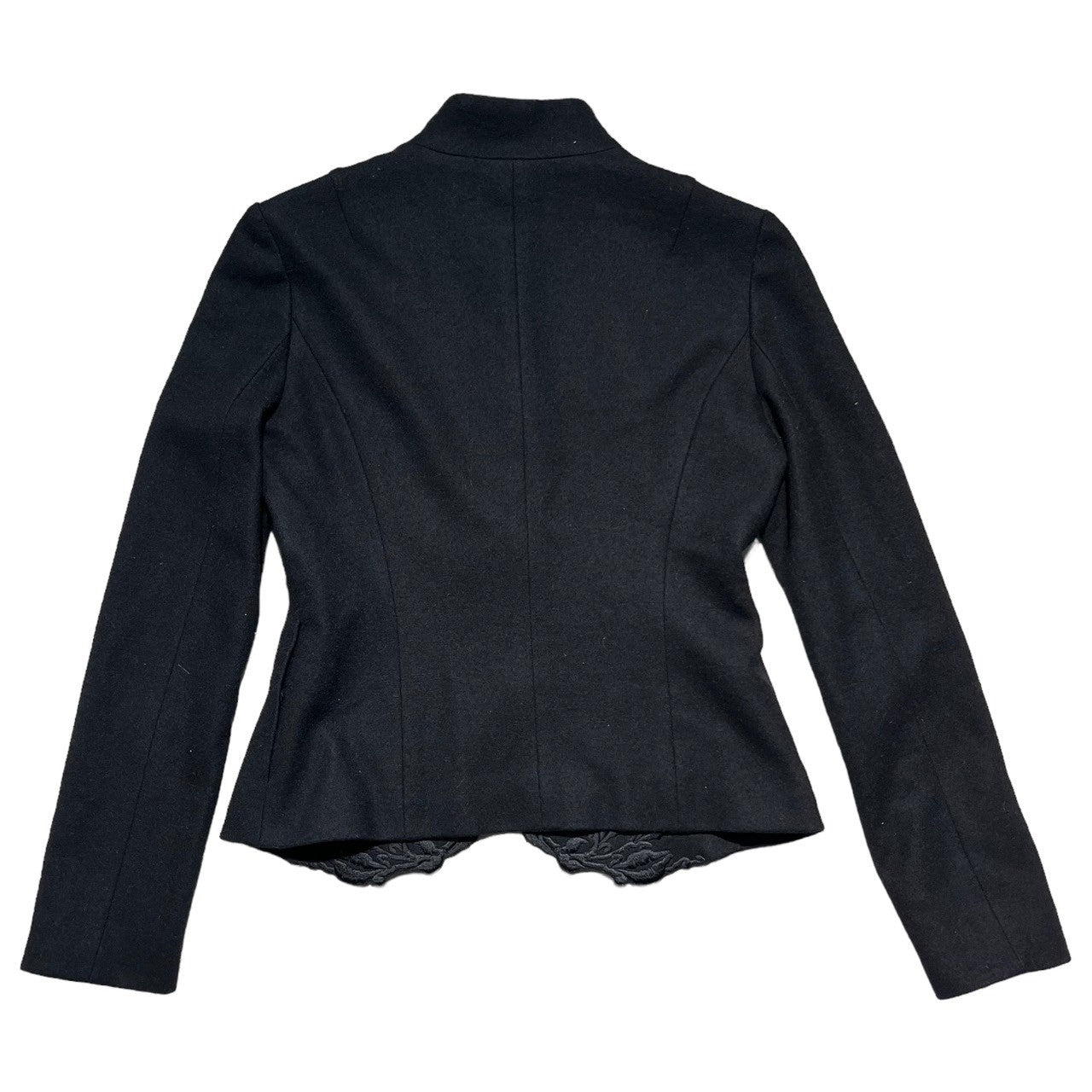 VIVIENNE TAM(ヴィヴィアンタム) フラワー刺繍 ウール ジャケット スタンドカラー メルトン デザイン 花 ノーカラー 016-250022 0(S程度) ブラック