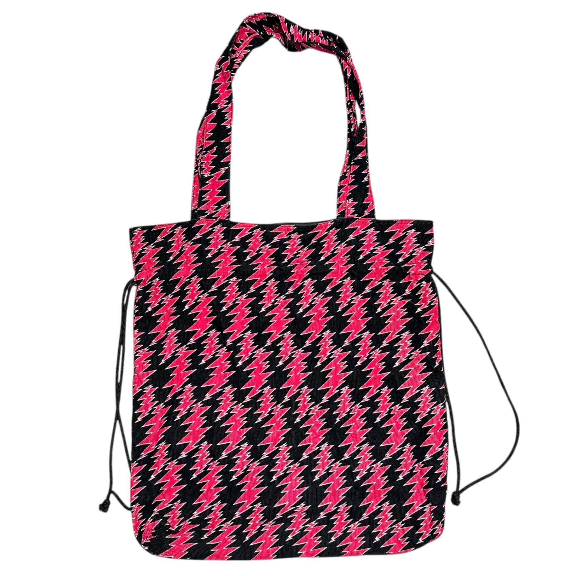 LIMI feu(リミフゥ) Thunder Print Corduroy Tote Bag 雷 プリント コーデュロイ トート バッグ ブラック×ピンク