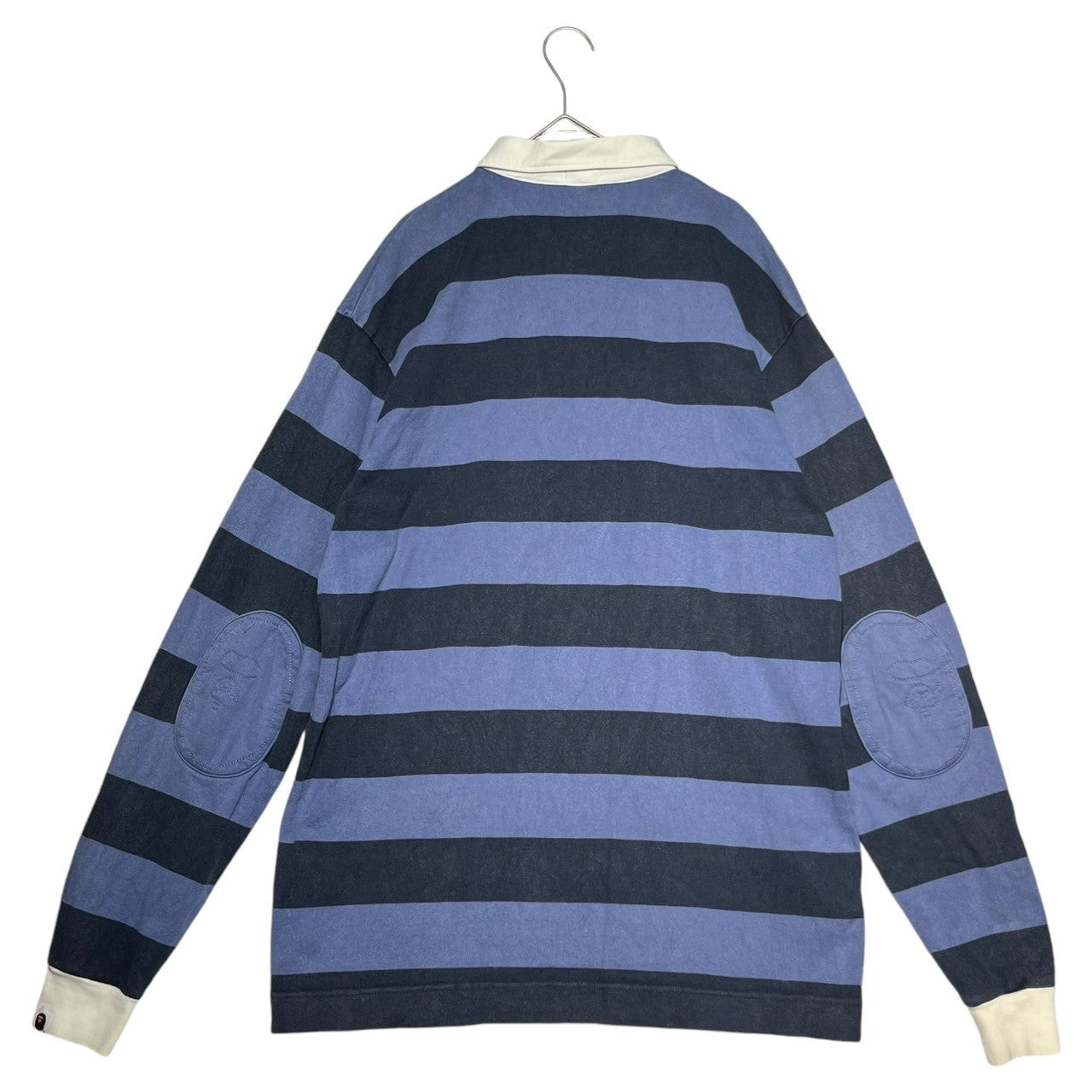BAPE BY A BATHING APE(ベイプ バイ ア ベイシングエイプ) 00's One point logo border long sleeve rugby shirt ワンポイント ロゴ ボーダー 長袖 ラグビーシャツ ラガーシャツ 猿 L ブルー