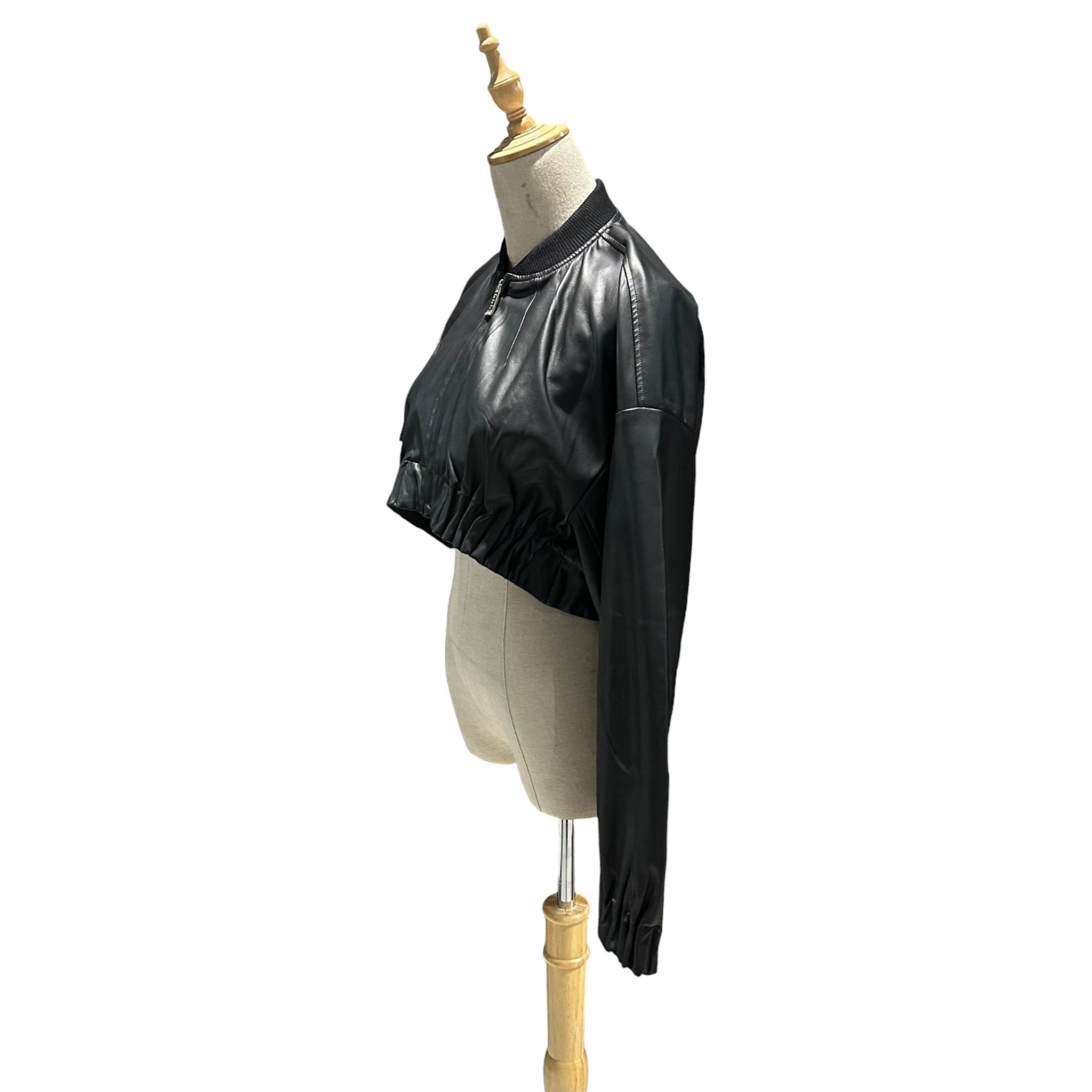 UN3D.(アンスリード) Pleated Gathered Short Blouson タック ギャザー ショート ブルゾン 522340102201-01 38 ブラック エコレザー ジャケット