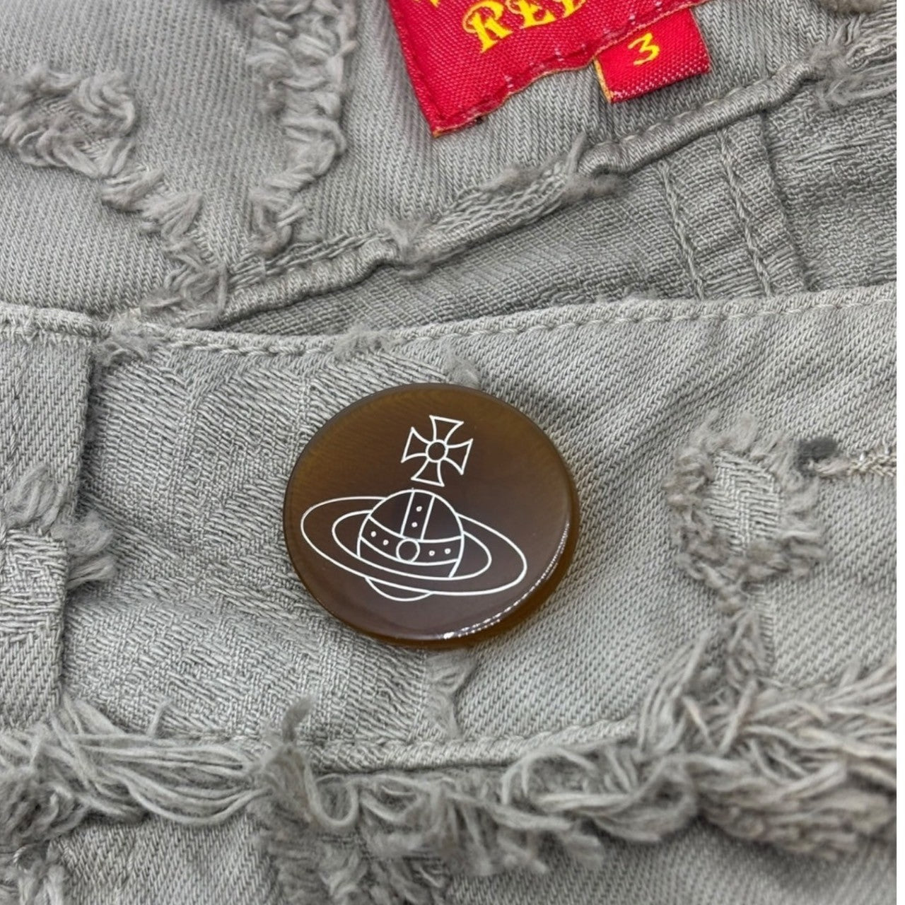 Vivienne Westwood RED LABEL(ヴィヴィアンウエストウッドレッドレーベル) 00's Leopard Embroidered Slim Denim Pants レオパード 刺繍 スリム デニム パンツ 357-01-79510 3 ベージュ