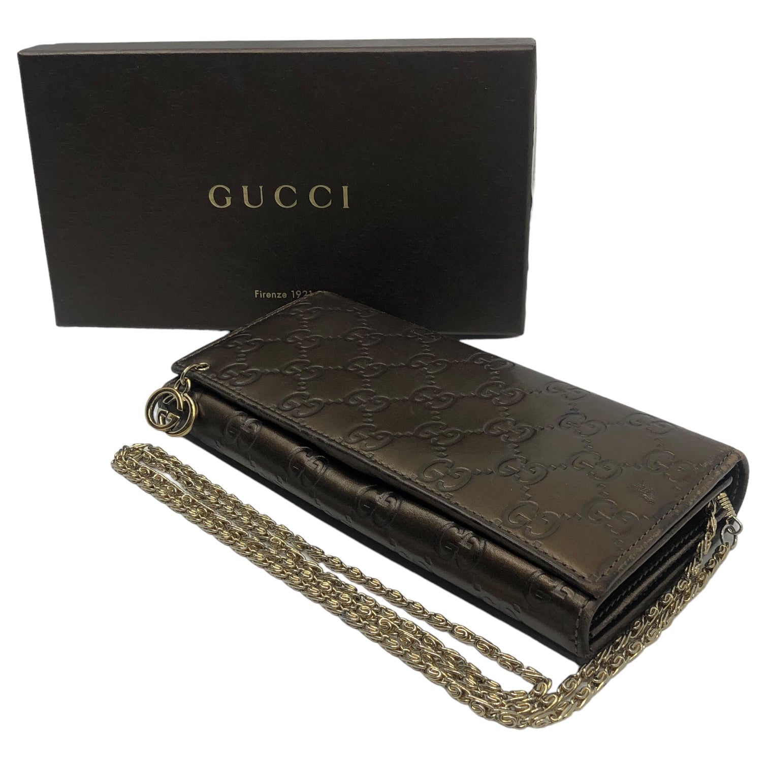 GUCCI(グッチ) 2WAY GGインプリメ ウォレット チェーンウォレット 長財布 ショルダーバッグ 224262-3661 メタリック ブラウン