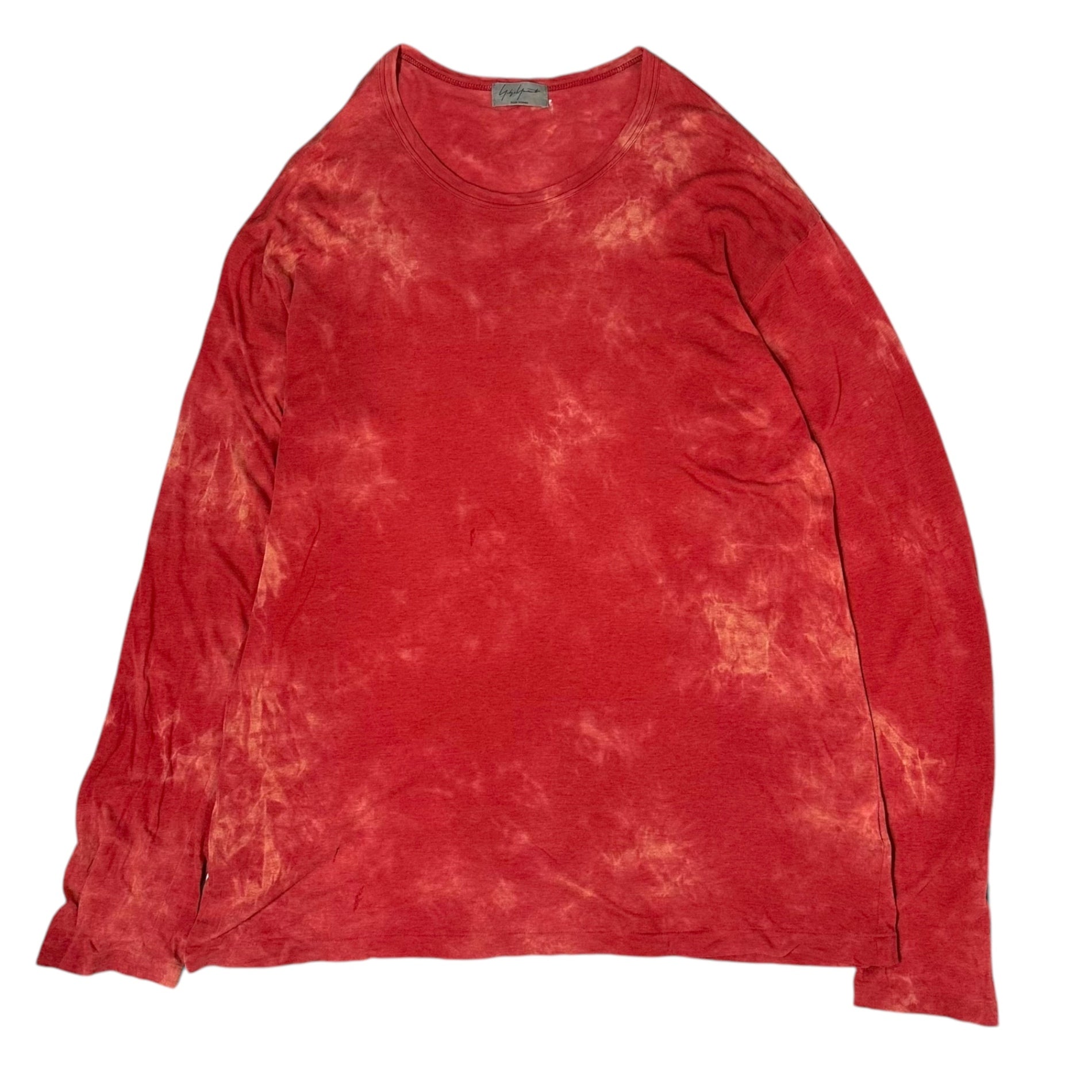 YOHJI YAMAMOTO POUR HOMME(ヨウジヤマモトプールオム) Tie-dye long-sleeved crew-neck cut and sewn タイダイ染め 長袖 クルーネック カットソー 3(L程度) レッド