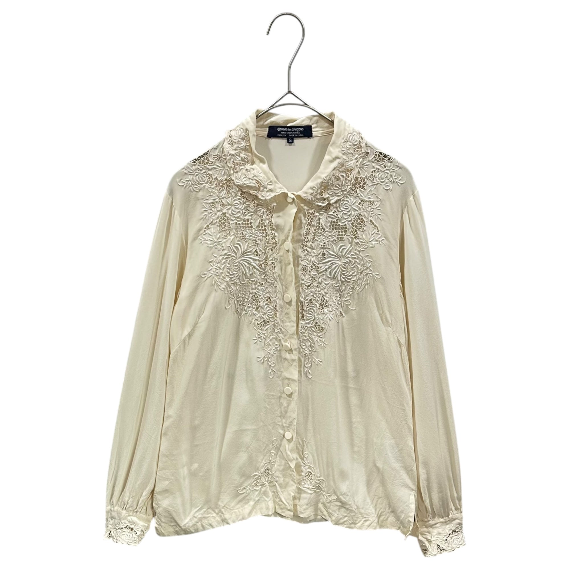 COMME des GARCONS(コムデギャルソン) 1980's Aoyama Exclusive Cutwork Lace Silk Shirt/Blouse 青山限定 カットワーク レース シルク シャツ ブラウス KB-91003 S アイボリー AD表記無 80s アーカイブ 80年代 稀少