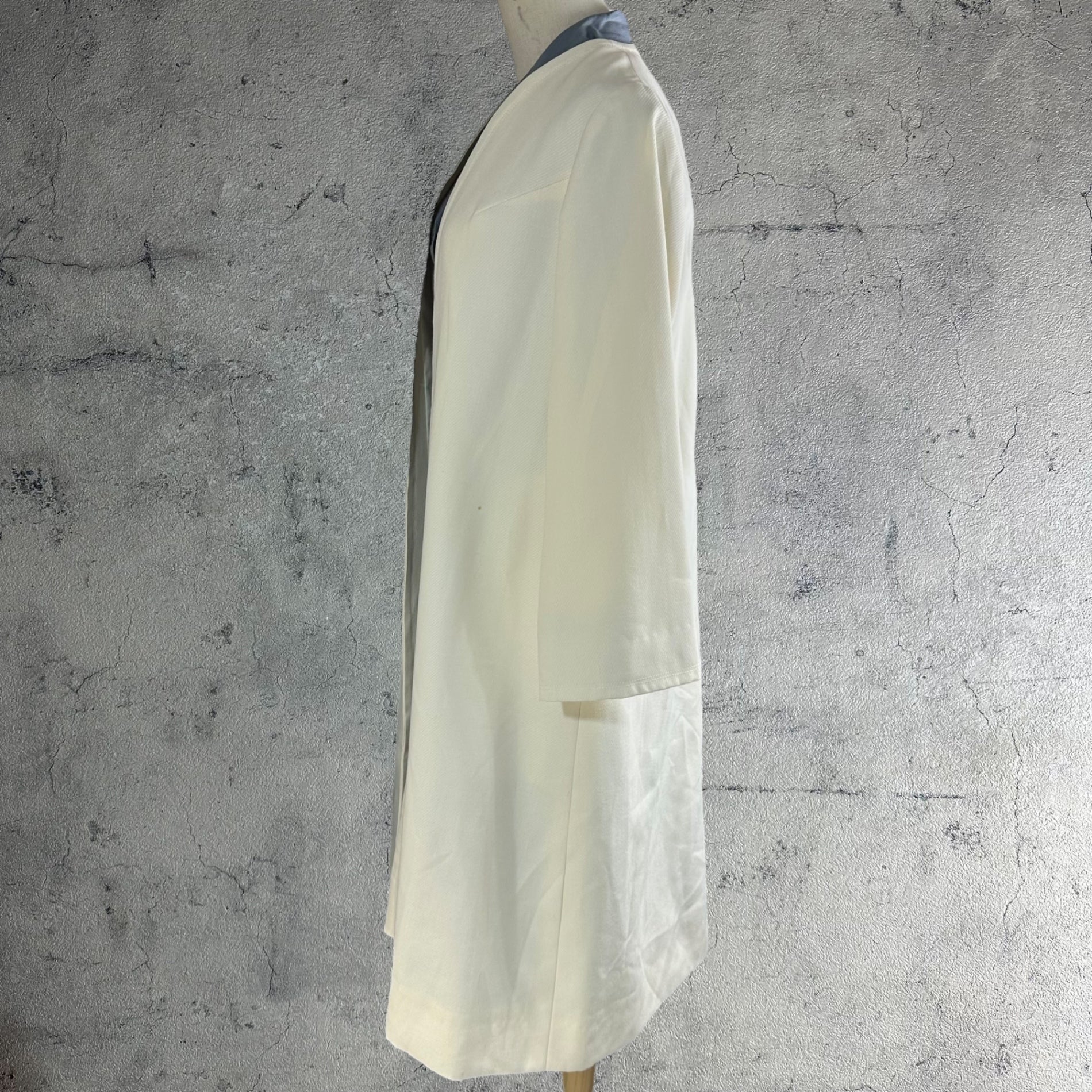 Euro vintage(ヨーロッパヴィンテージ) 70's~ Style_collarless long coat ノーカラーロングコート 表記無し(Mサイズ程度) ホワイト / フロントに小シミ有