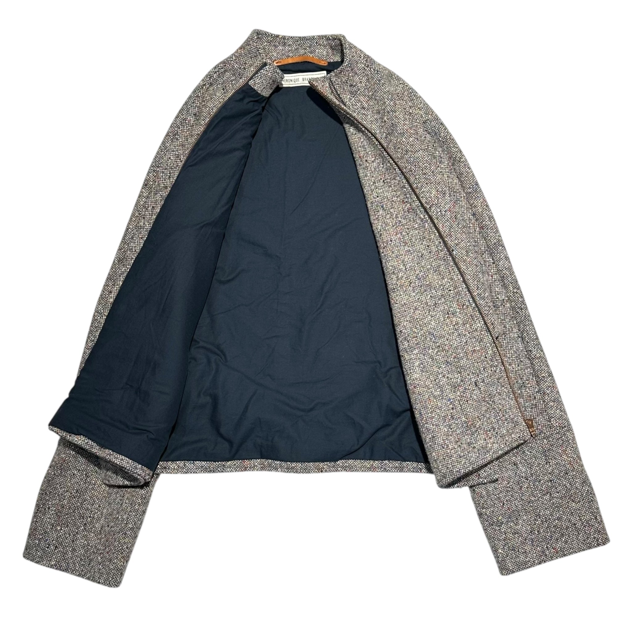 VERONIQUE BRANQUINHO(ヴェロニクブランキーノ) Archives Diagonal Zip Mixed Wool Tweed High-Neck Jacket アーカイブ 斜めジップ ミックスウール ツイード ハイネック ジャケット 0013490 VPF505A 42(L程度) グレー