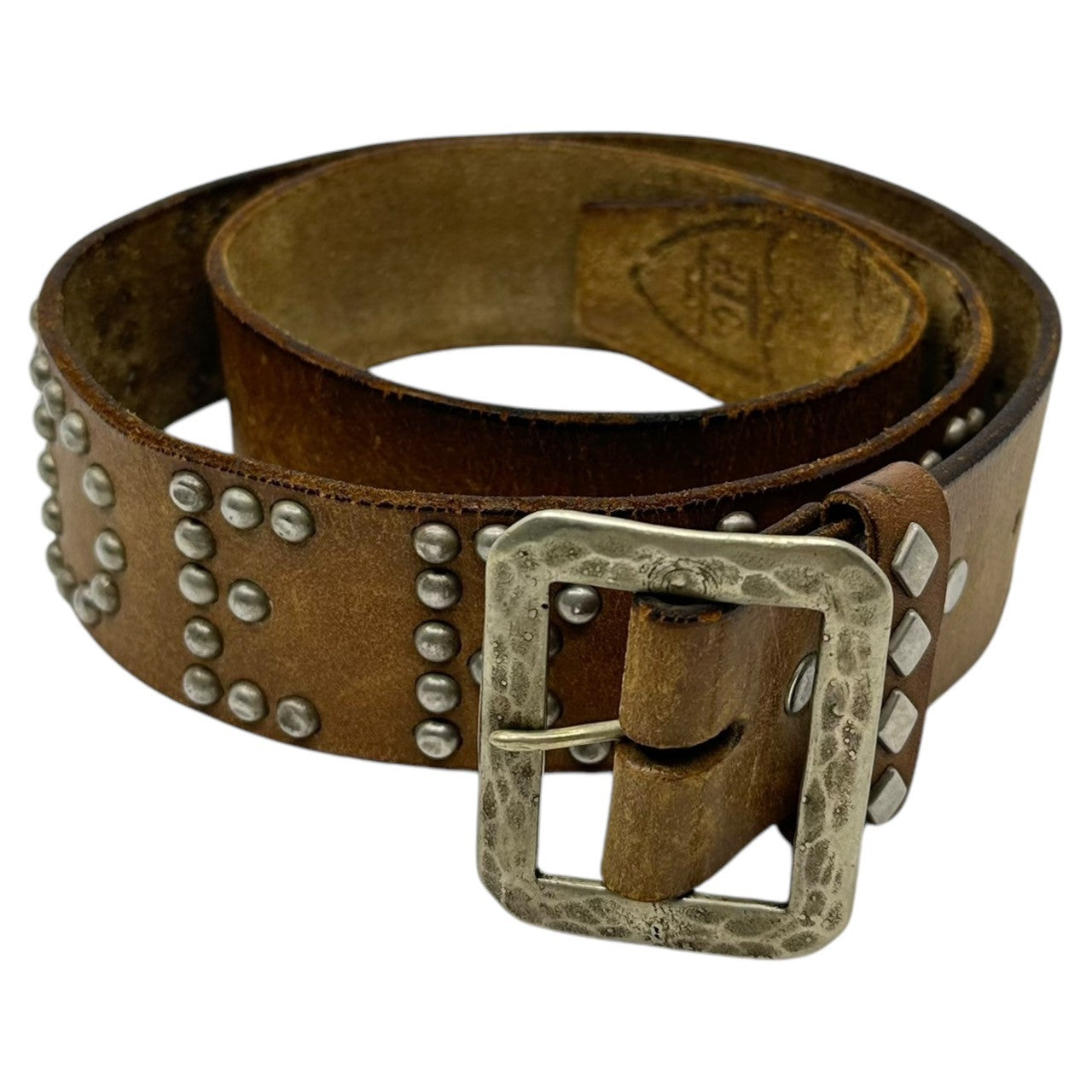 TENDERLOIN(テンダーロイン) HTC T-STUD BELT スタッズ レザー ベルト 本革 36 ブラウン×シルバー 廃番ブランド 稀少品