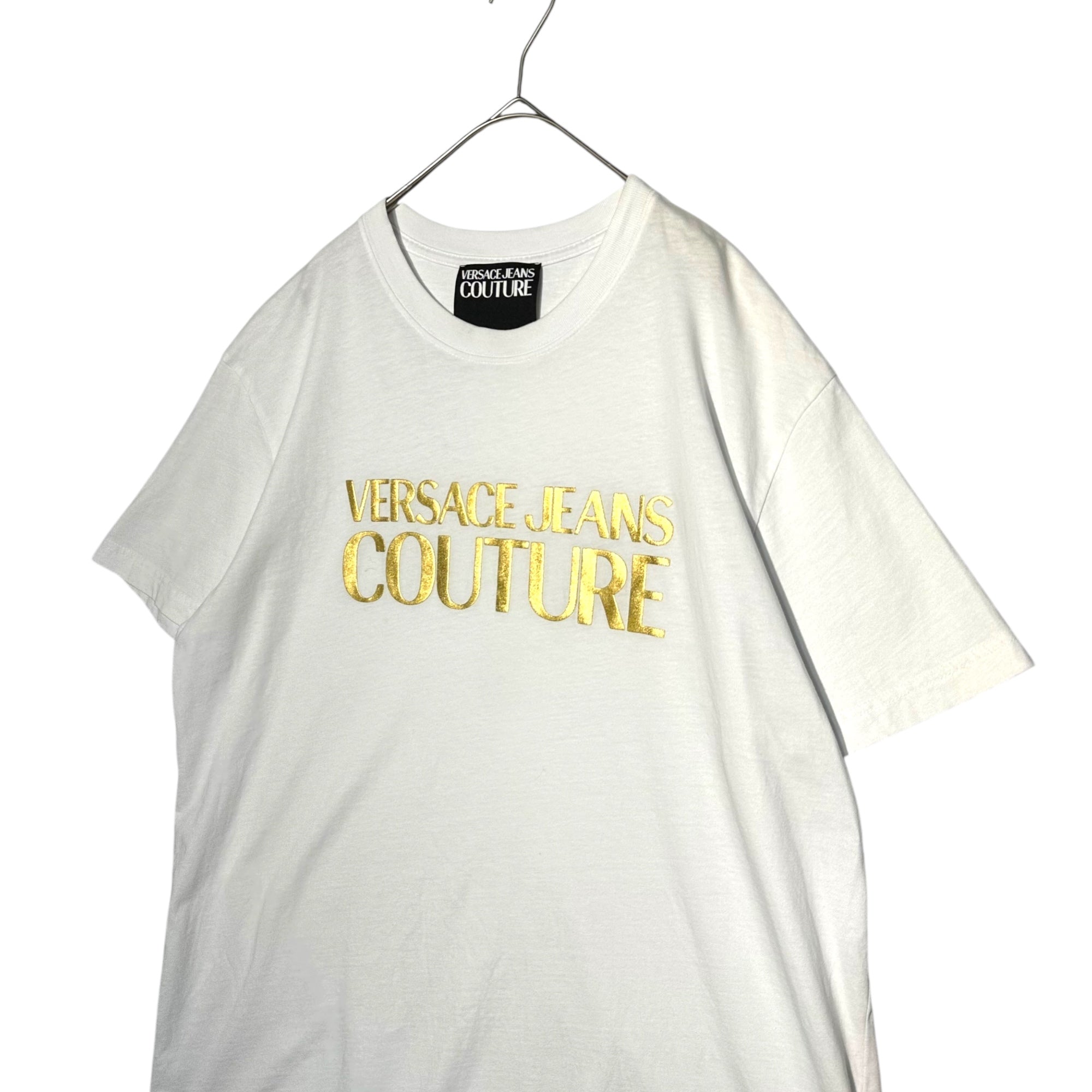 VERSACE JEANS COUTURE(ヴェルサーチジーンズ) Gold Logo Print T-Shirt ゴールド ロゴ プリント Tシャツ B3GWA7TB XXL ホワイト
