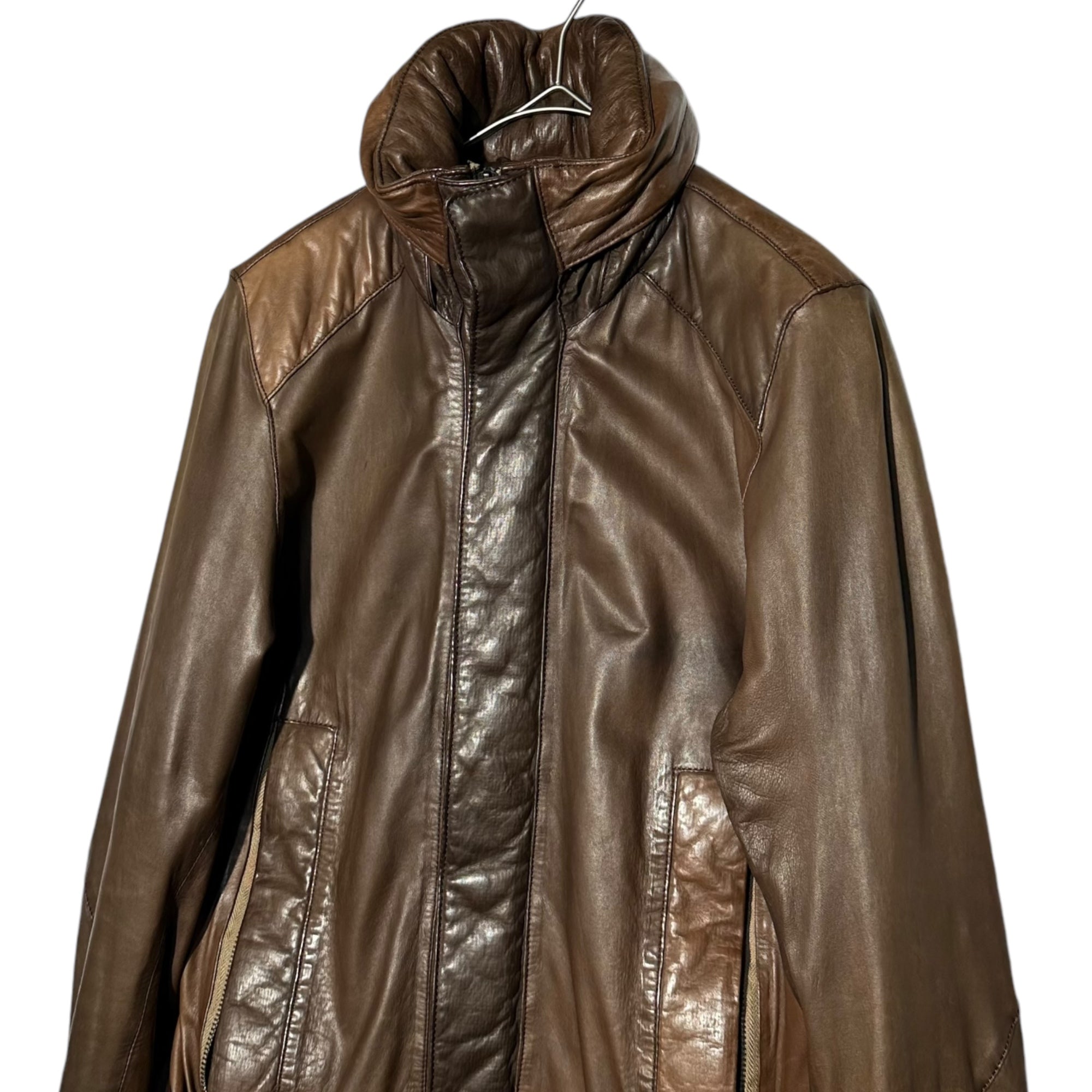 christian peau(クリスチャン・ポー) Early Concealed Hood Baby Lamb Leather Jacket 初期 隠しフード ベイビー ラムレザー ジャケット 44(XS) ブラウン