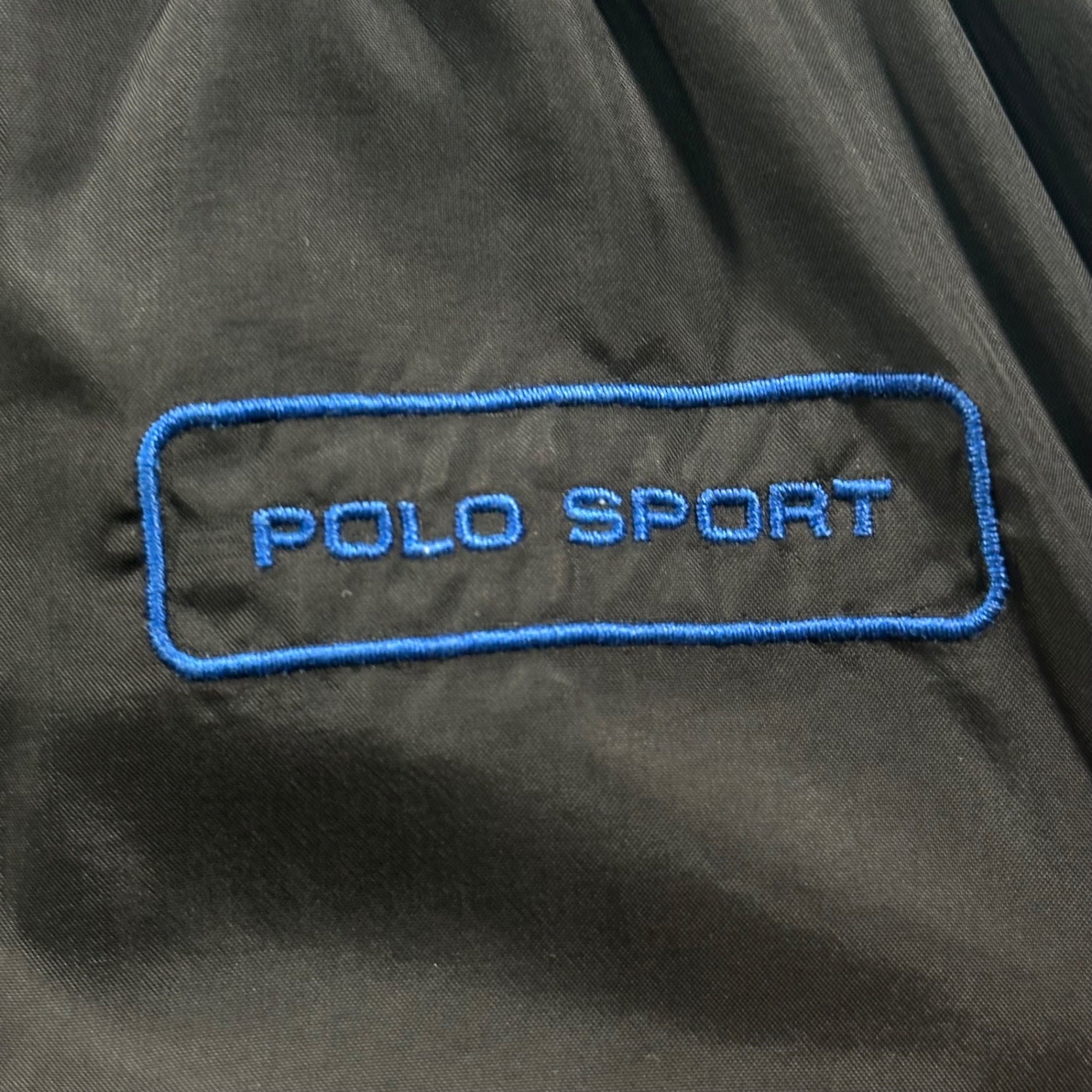 POLO SPORT(ポロスポーツ) 90's Waist Logo Polyester Straight-Leg Pants 90年代 ウエスト ロゴ ポリ ストレート パンツ S ブラック×ブルー