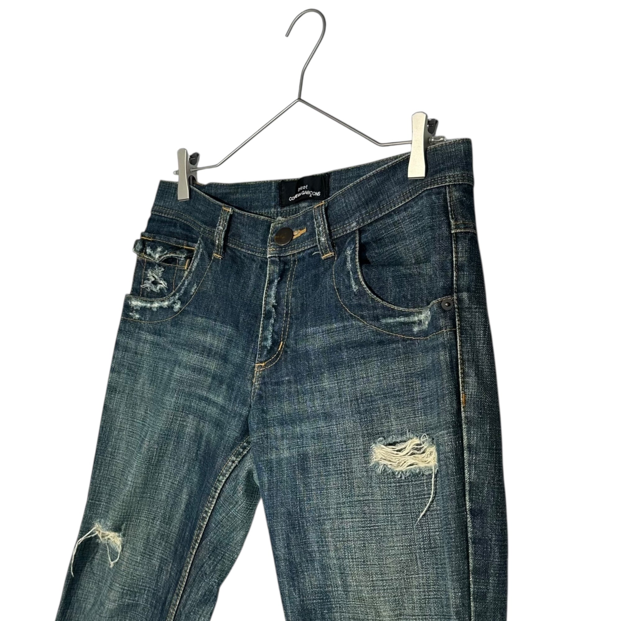 tricot COMME des GARCONS(トリココムデギャルソン) 05SS Damaged Back Flap Pockets Slim Denim Pants ダメージ加工 バック フラップ ポケット スリム デニム パンツ TO-P060 M インディゴ AD2004