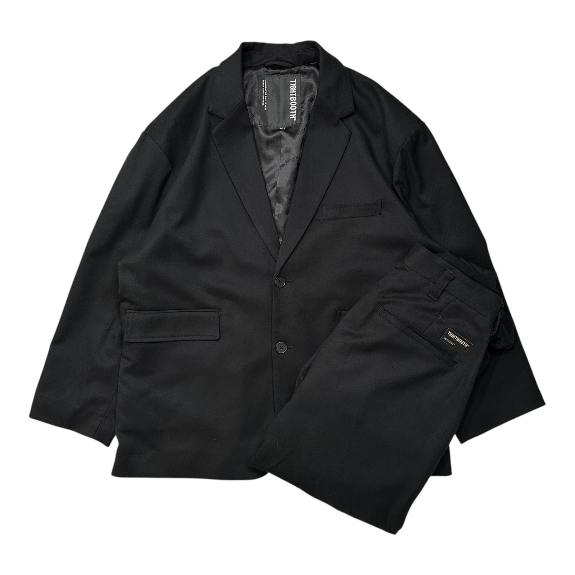 TIGHTBOOTH(タイトブース) 24AW SINGLE 2B JACKET FORMAL BAGGY SLACKS Set Up シングル 2ボタン ジャケット フォーマル バギー スラックス セットアップ スーツ JKT(FW24-ST01) PT(FW24-ST02) M ブラック 少数生産品