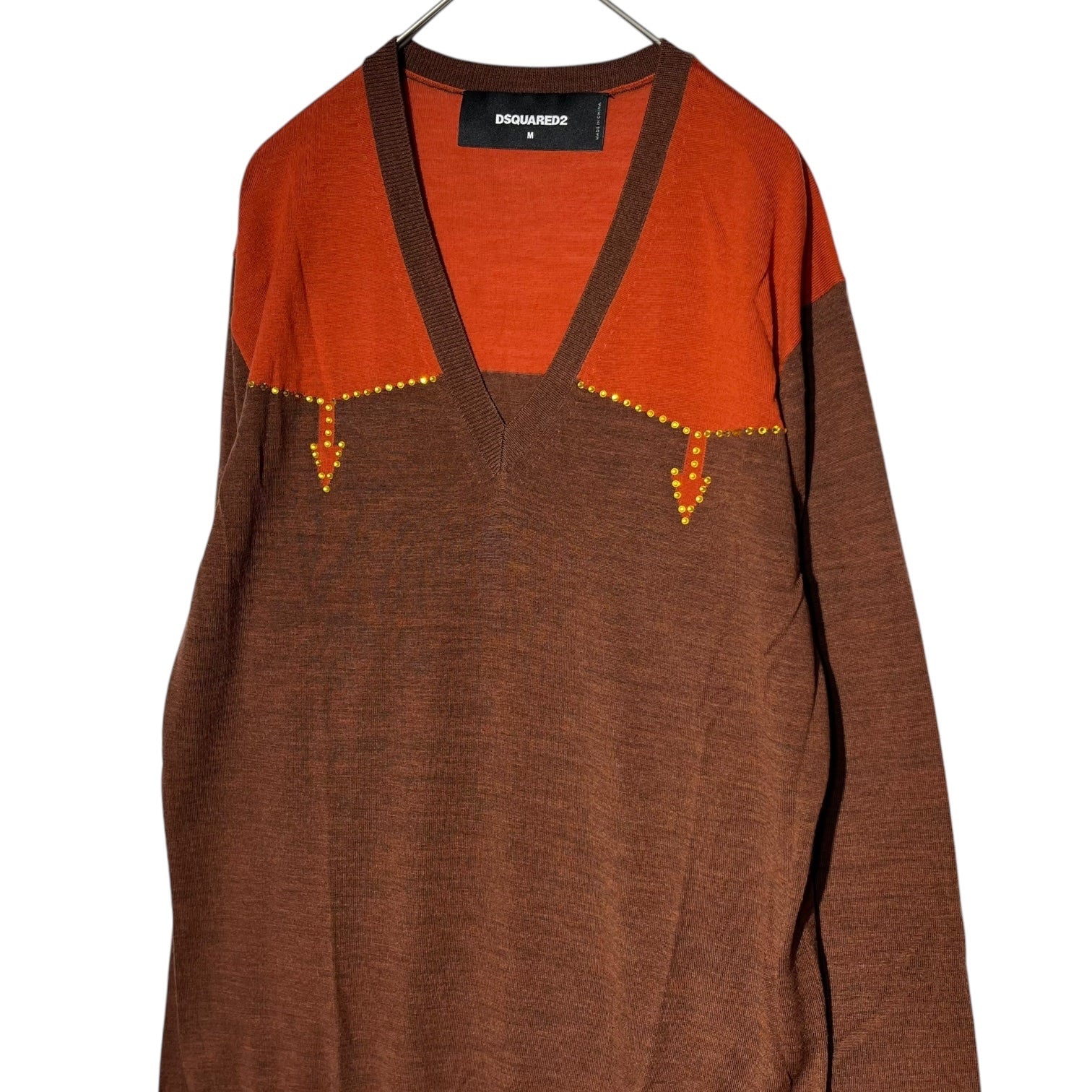DSQUARED2(ディースクエアード) Arrow design deep V neck knit 矢印 デザイン 深Vネックニット S71HA0839 M オレンジ