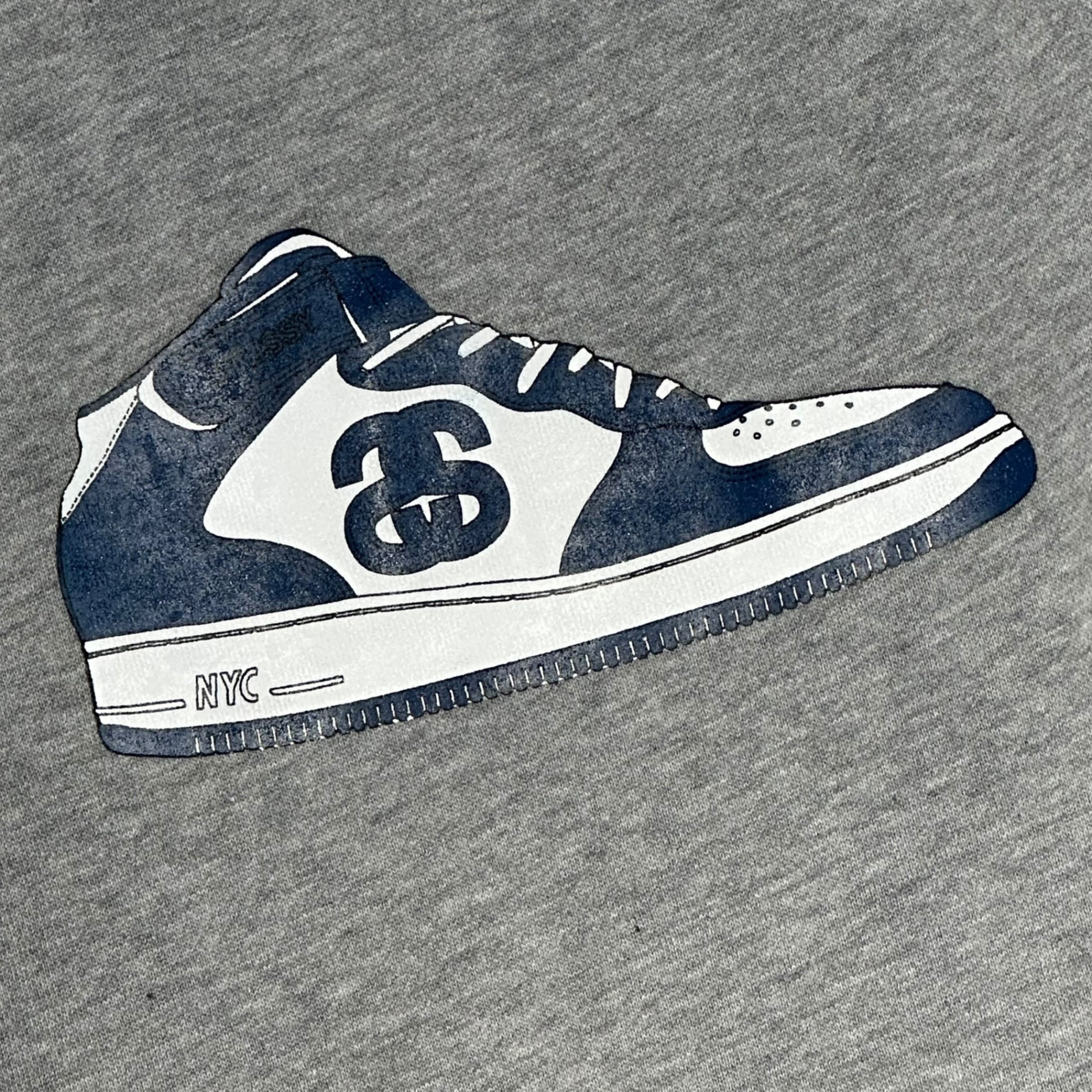STUSSY(ステューシー) 00's Sneaker Print Sweatshirt スニーカー プリント スウェット L グレー×ネイビー パロディー